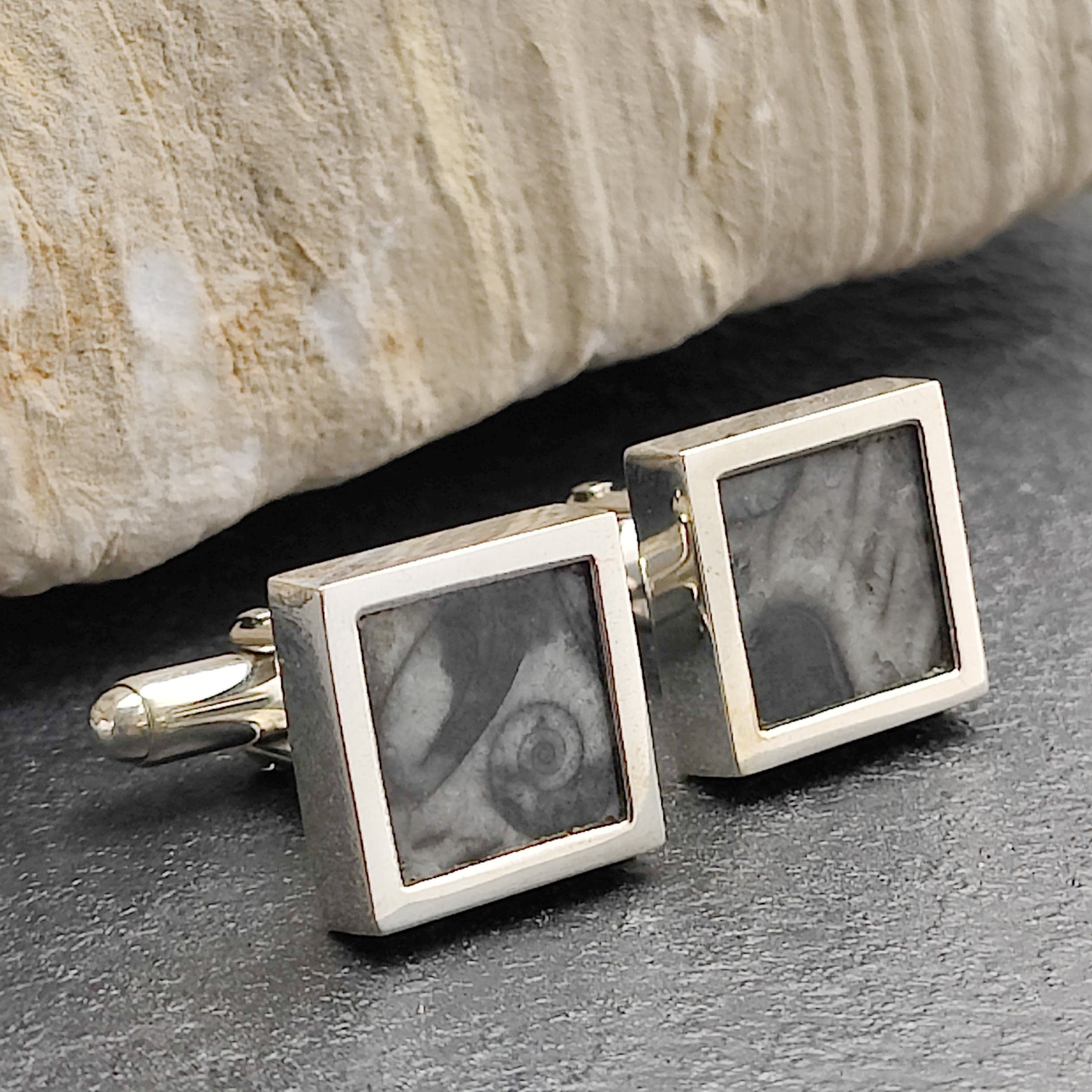 Hepburn and Hughes Fossilised Sea Creatures Cufflinks | Fossil Cufflinks | Sterling Silver