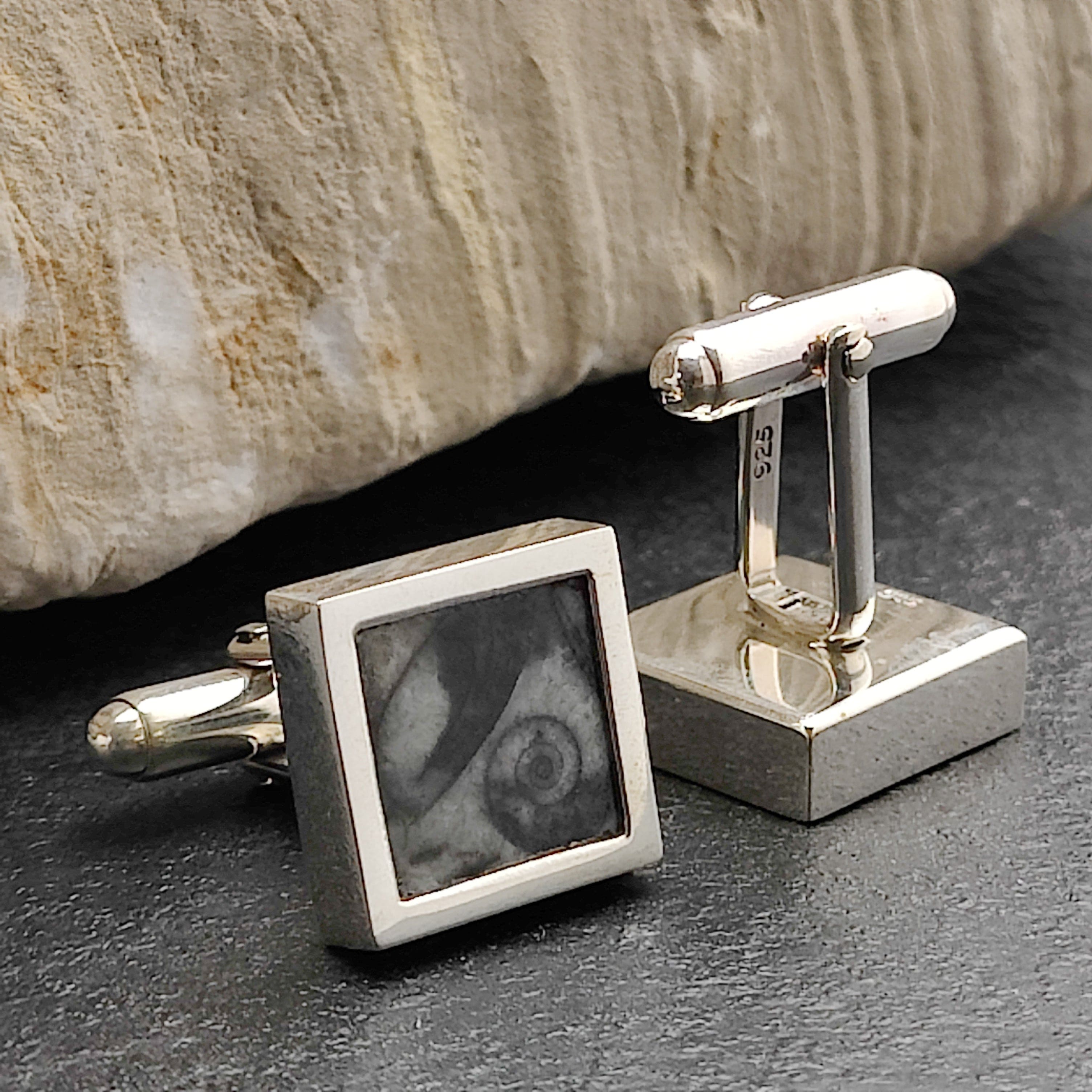 Hepburn and Hughes Fossilised Sea Creatures Cufflinks | Fossil Cufflinks | Sterling Silver