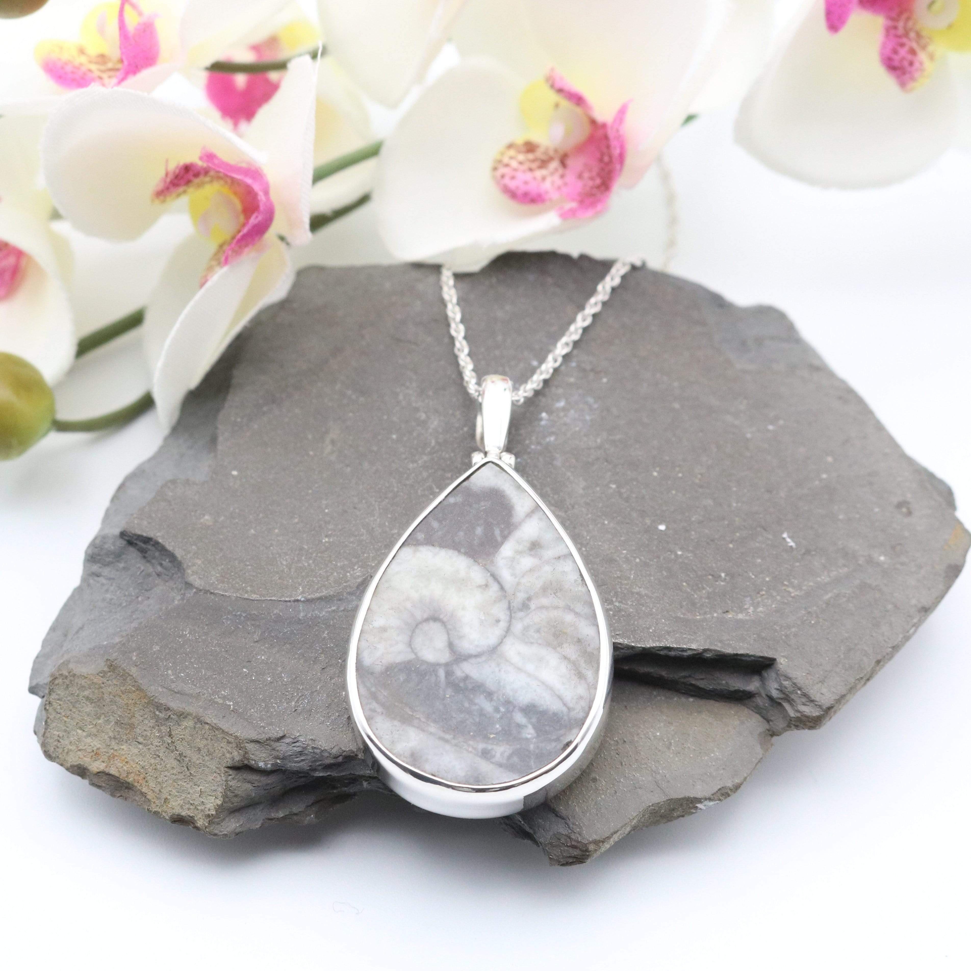 Hepburn and Hughes Fossilised Sea Creatures Pendant | Teardrop | Sterling Silver