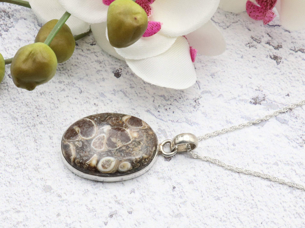 Hepburn and Hughes Fossilised Turritella Shell Pendant, Oval in Sterling Silver