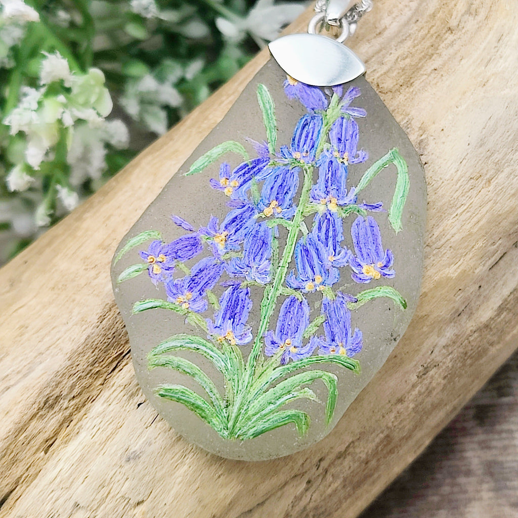 Hepburn and Hughes Hand Painted Sea Glass Pendant | Bluebell | Sterling Silver