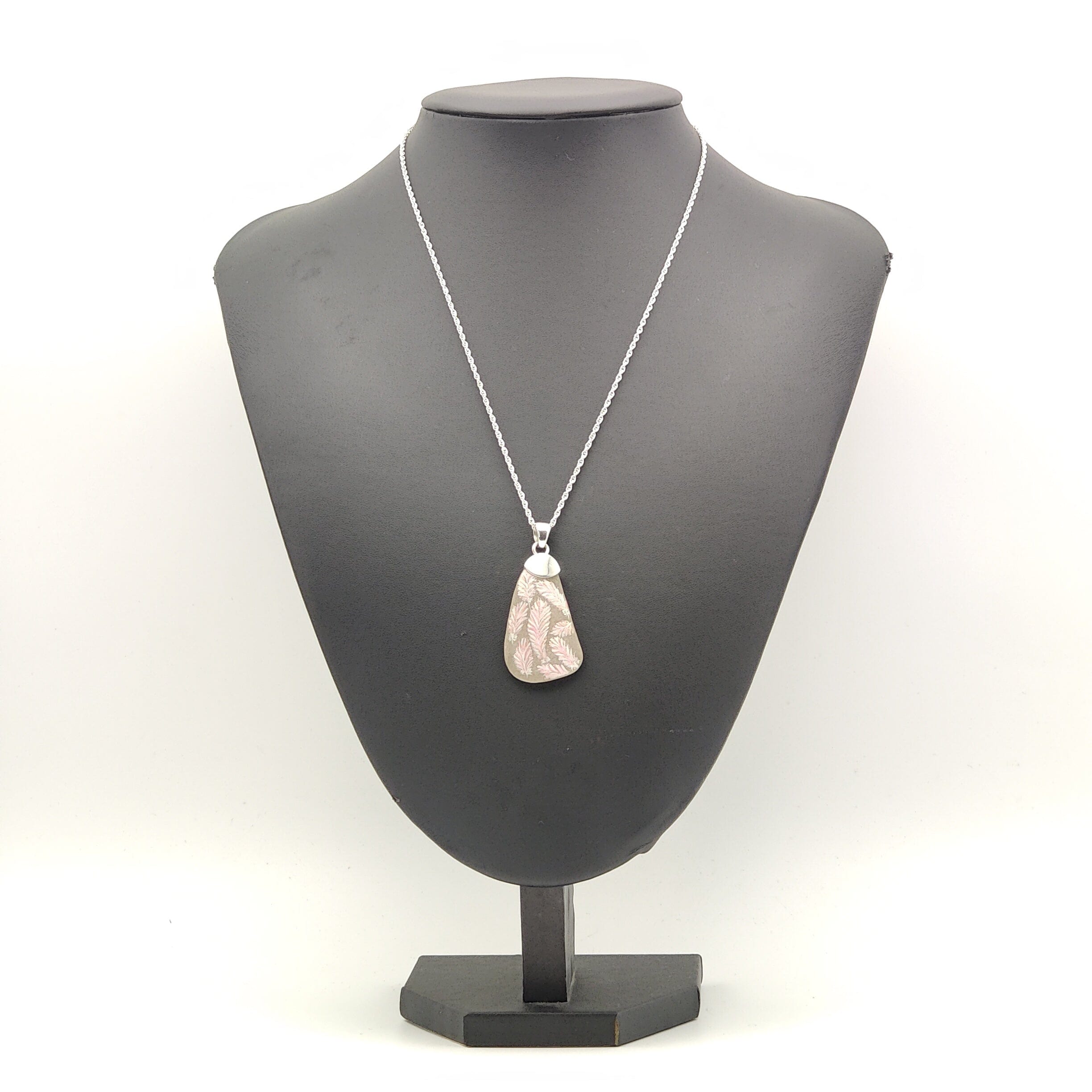 Hepburn and Hughes Hand Painted Sea Glass Pendant | Floating Feathers | Sterling Silver