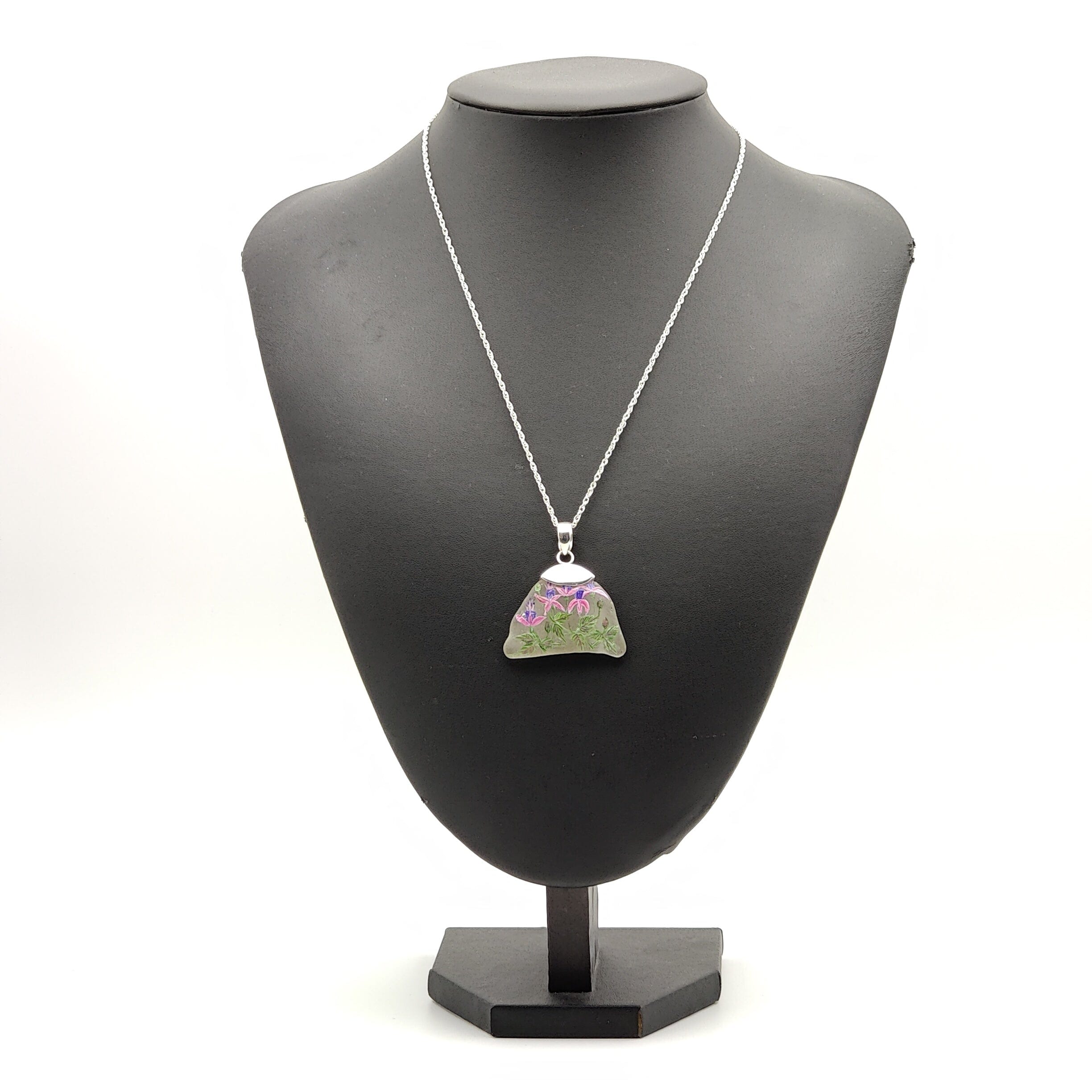 Hepburn and Hughes Hand Painted Sea Glass Pendant | Fuchsia | Sterling Silver