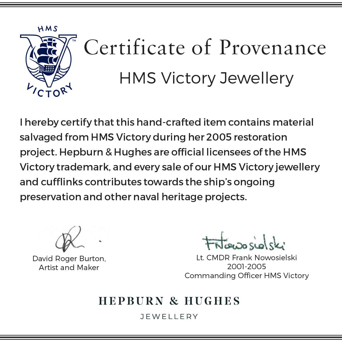 Hepburn and Hughes HMS Victory Cufflinks | Made with Oak from HMS Victory | Sterling Silver | Square