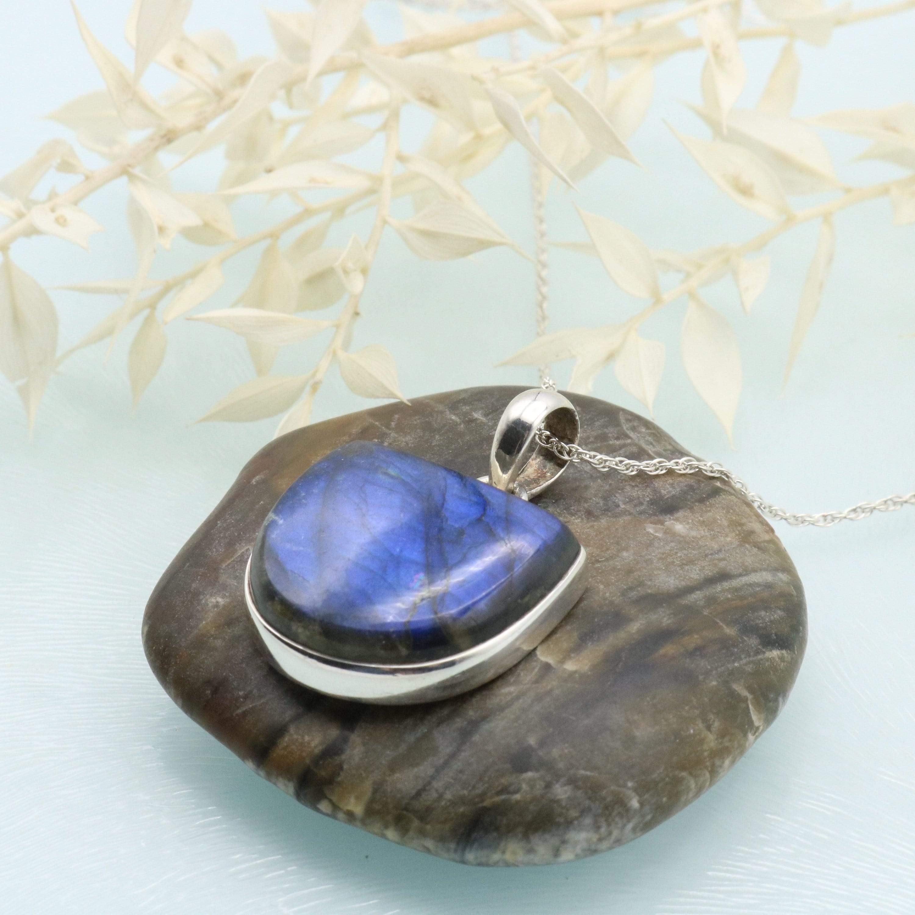 Hepburn and Hughes Labradorite Pendant, Medium Semi-circle in Sterling Silver