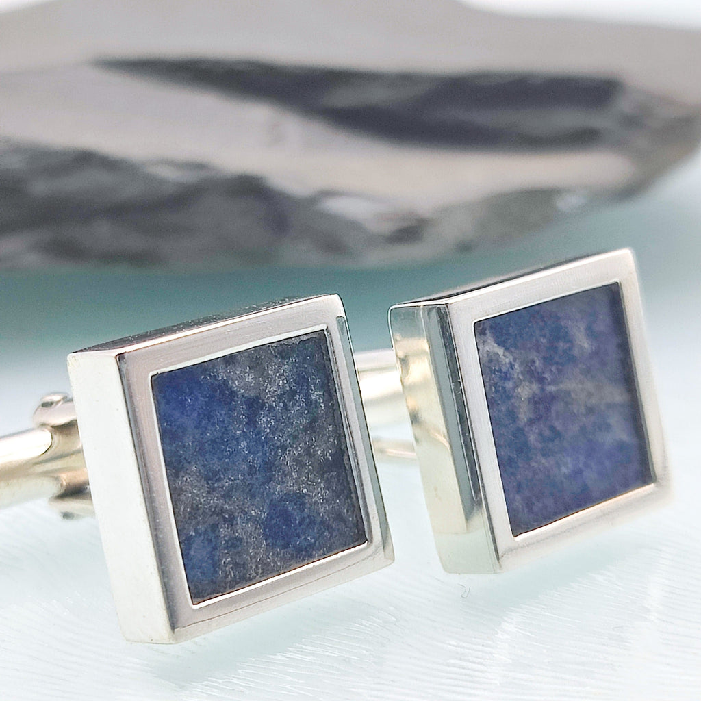 Hepburn and Hughes Lapis Lazuli Cufflinks | Blue Gemstone | September Birthstone | Sterling Silver