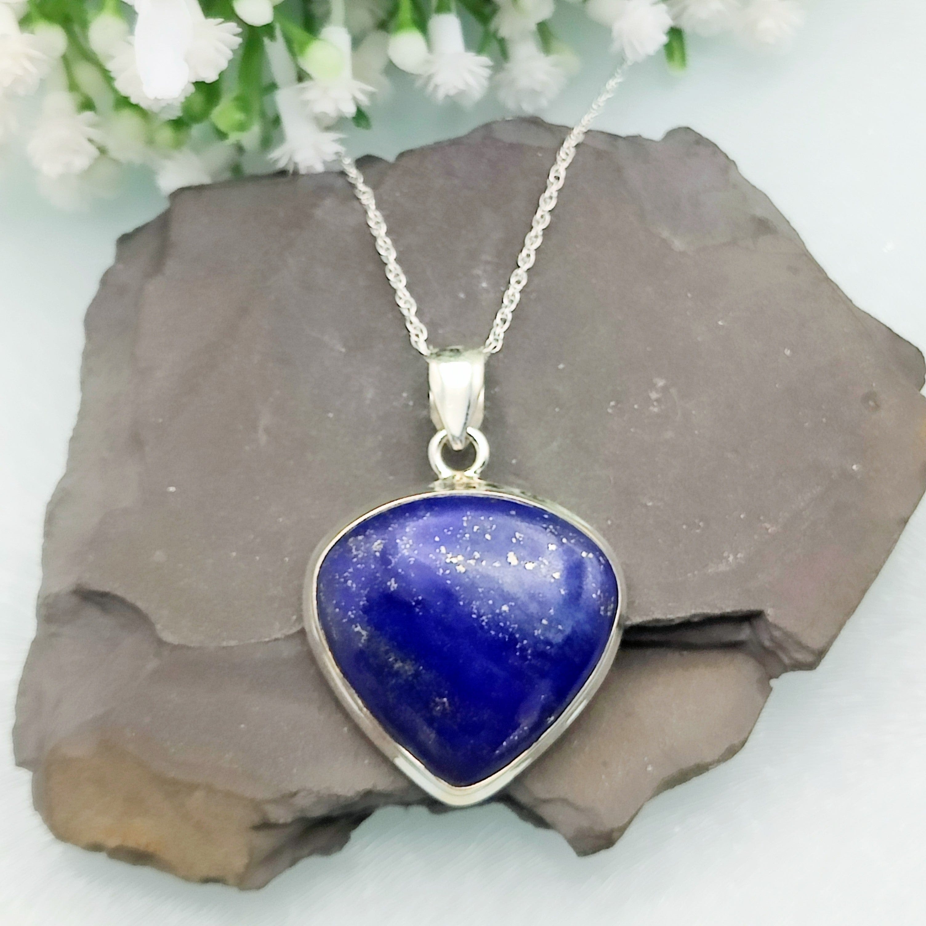 Hepburn and Hughes Lapis Lazuli Pendant | Wide Teardrop | September Birthstone | Sterling Silver