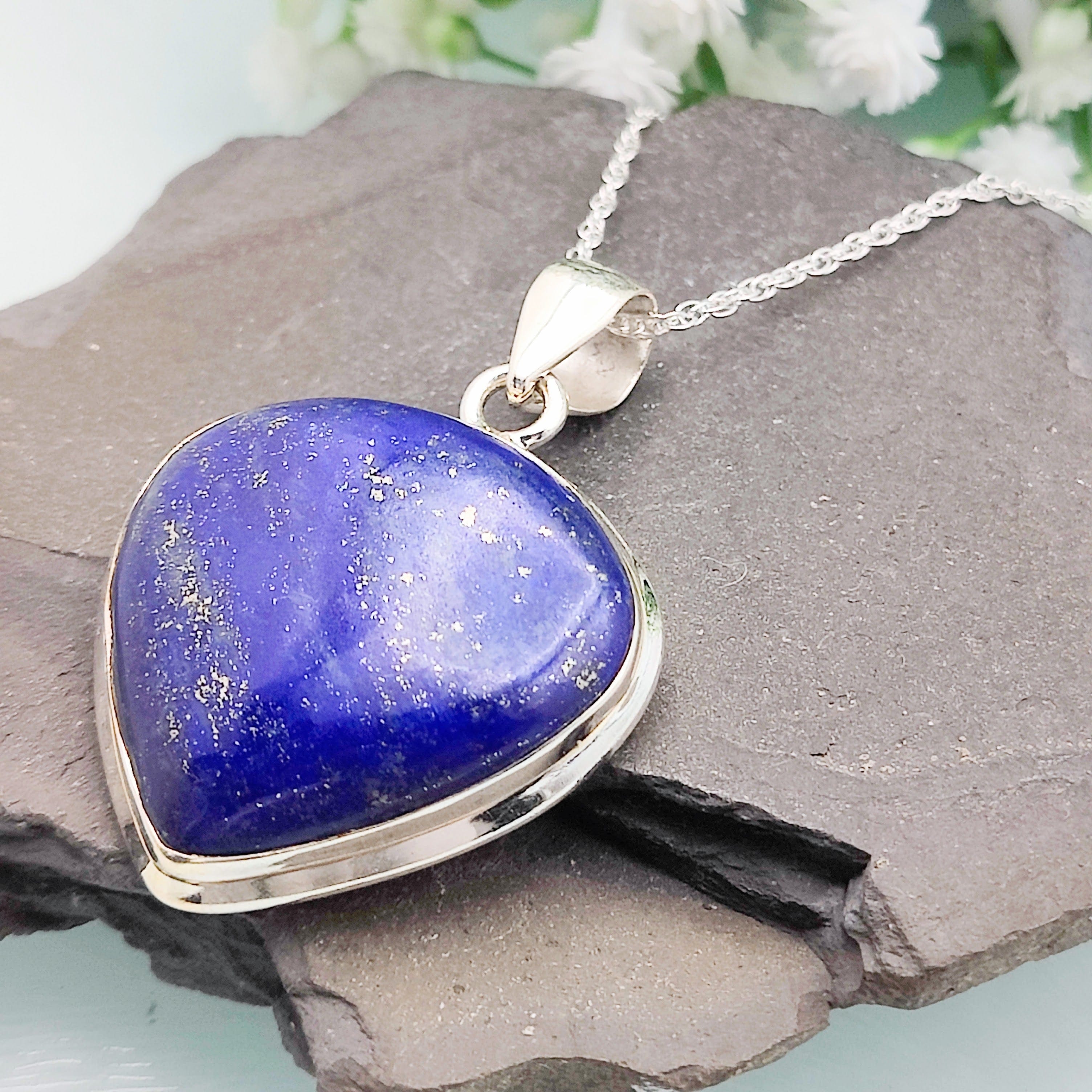 Hepburn and Hughes Lapis Lazuli Pendant | Wide Teardrop | September Birthstone | Sterling Silver