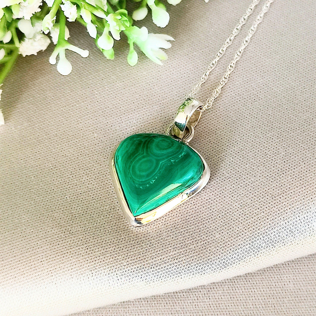 Hepburn and Hughes Malachite Pendant | 22mm Triangle | Sterling Silver