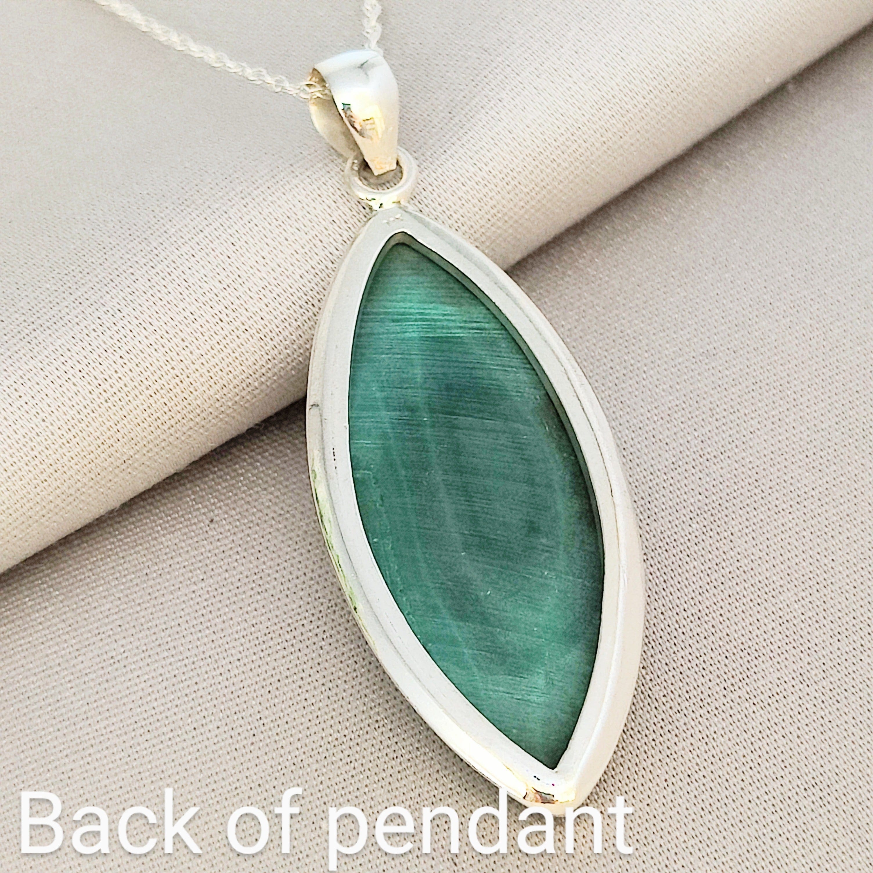 Hepburn and Hughes Malachite Pendant | 50mm pointed oval | Sterling Silver