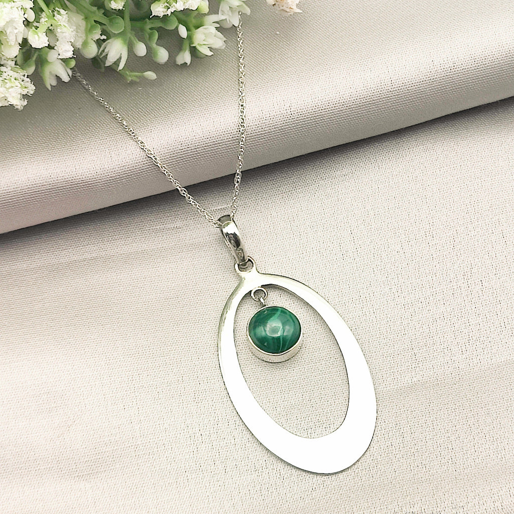 Hepburn and Hughes Malachite Pendant | Silver Oval Hoop | 2 Options | Sterling Silver