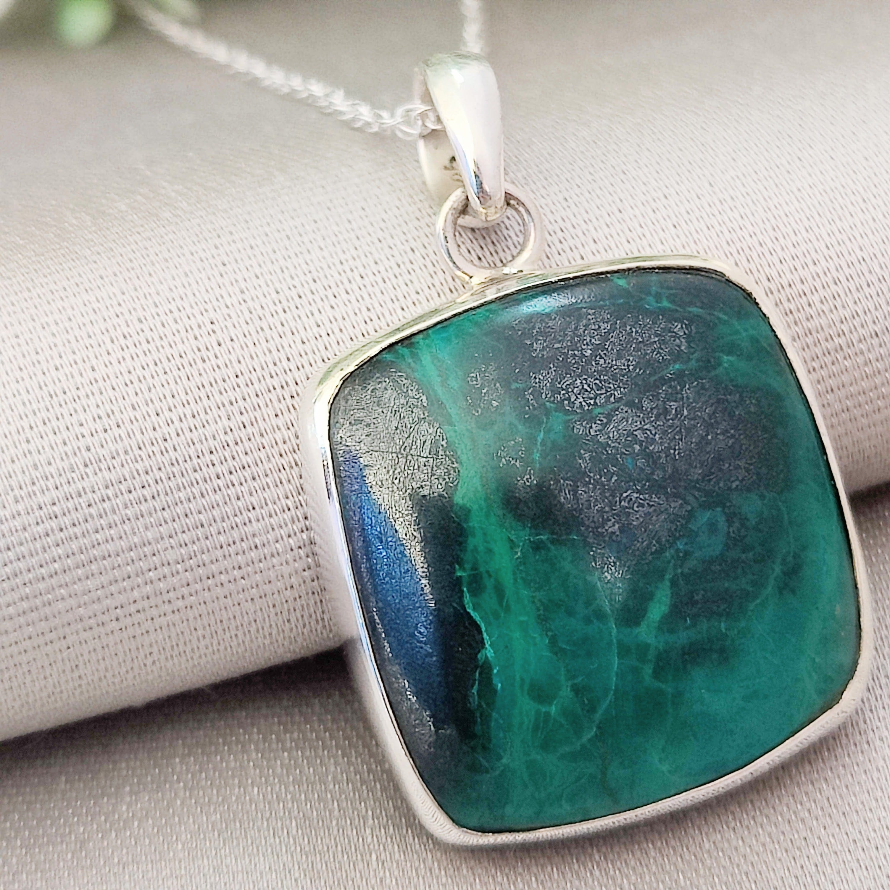 Hepburn and Hughes Malachite Pendant | Square | Sterling Silver