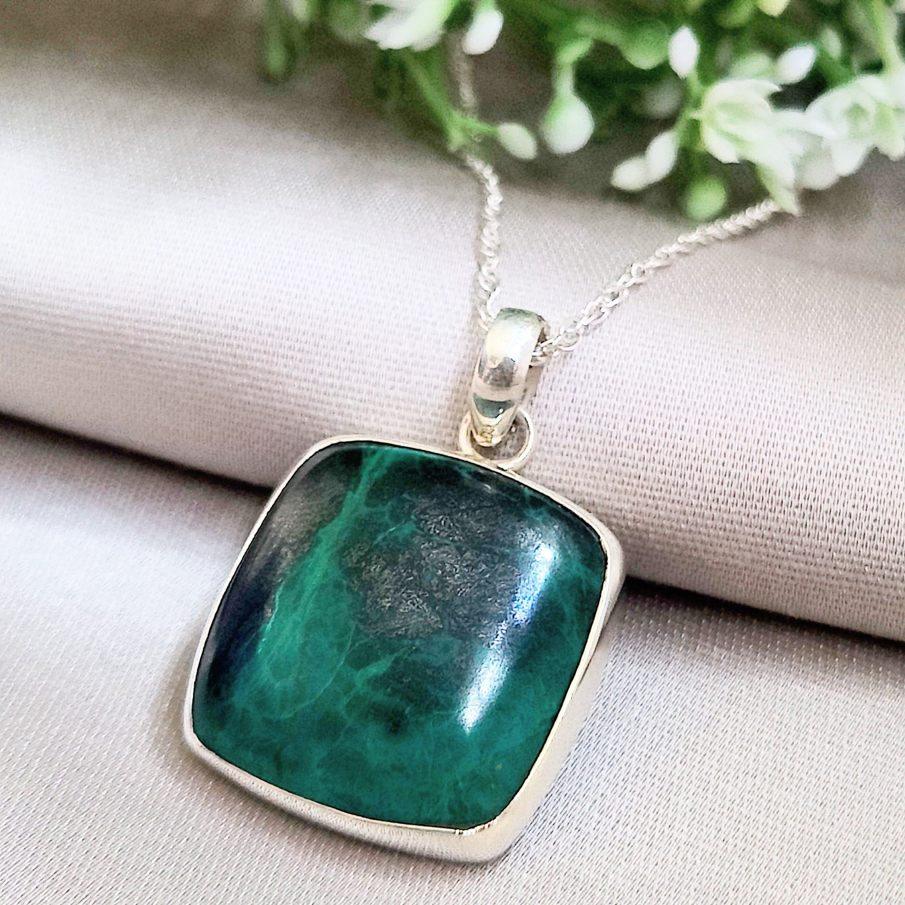 Hepburn and Hughes Malachite Pendant | Square | Sterling Silver
