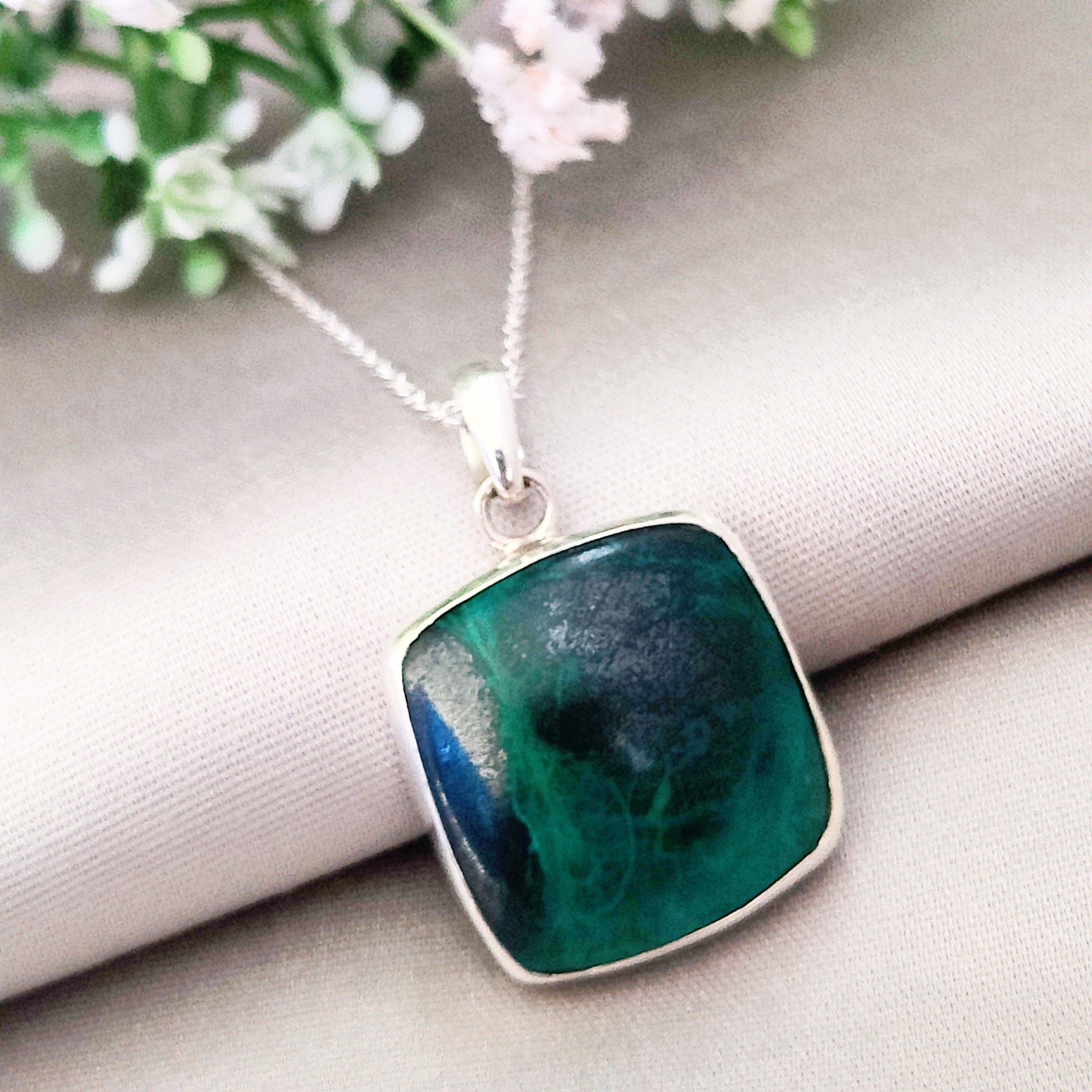 Hepburn and Hughes Malachite Pendant | Square | Sterling Silver