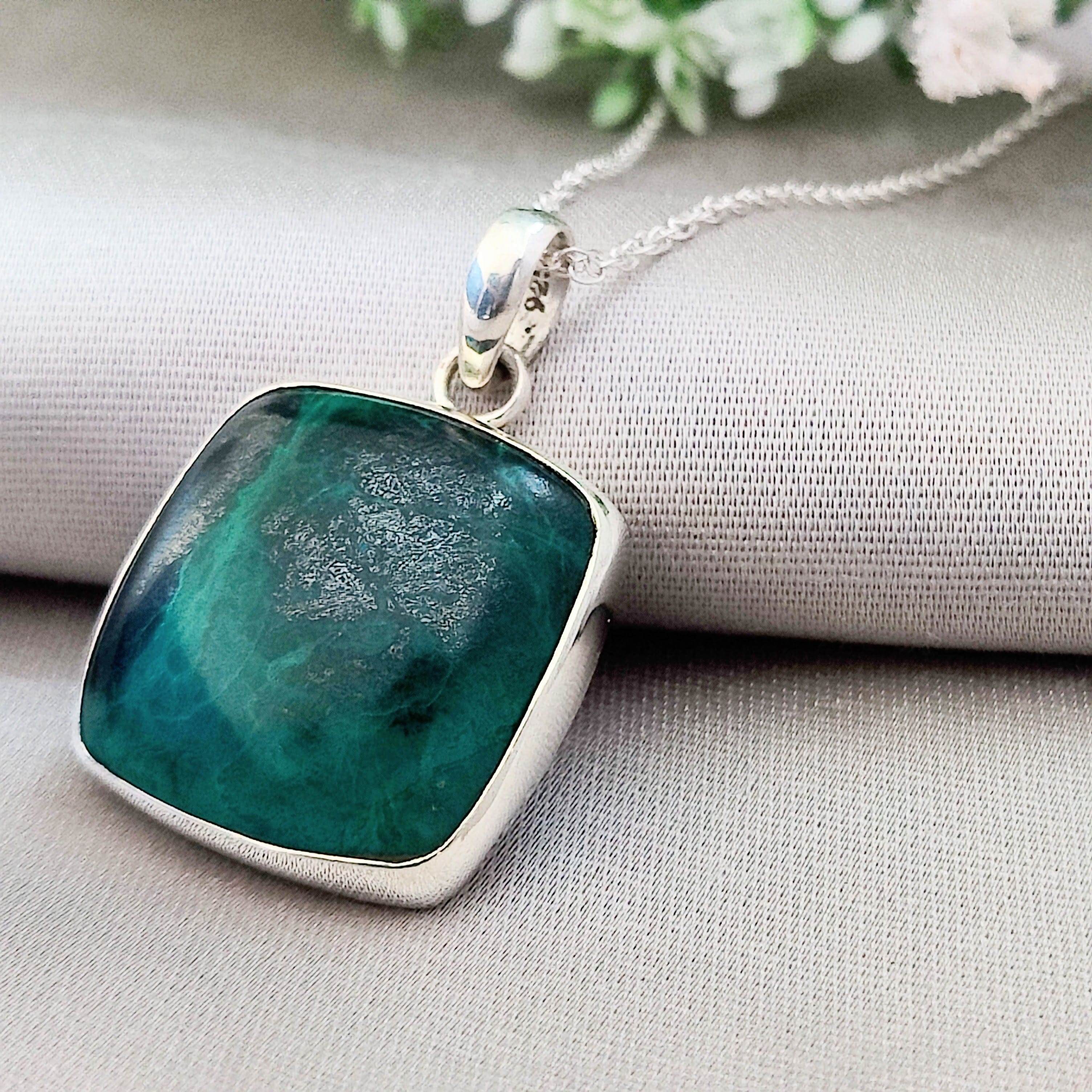 Hepburn and Hughes Malachite Pendant | Square | Sterling Silver