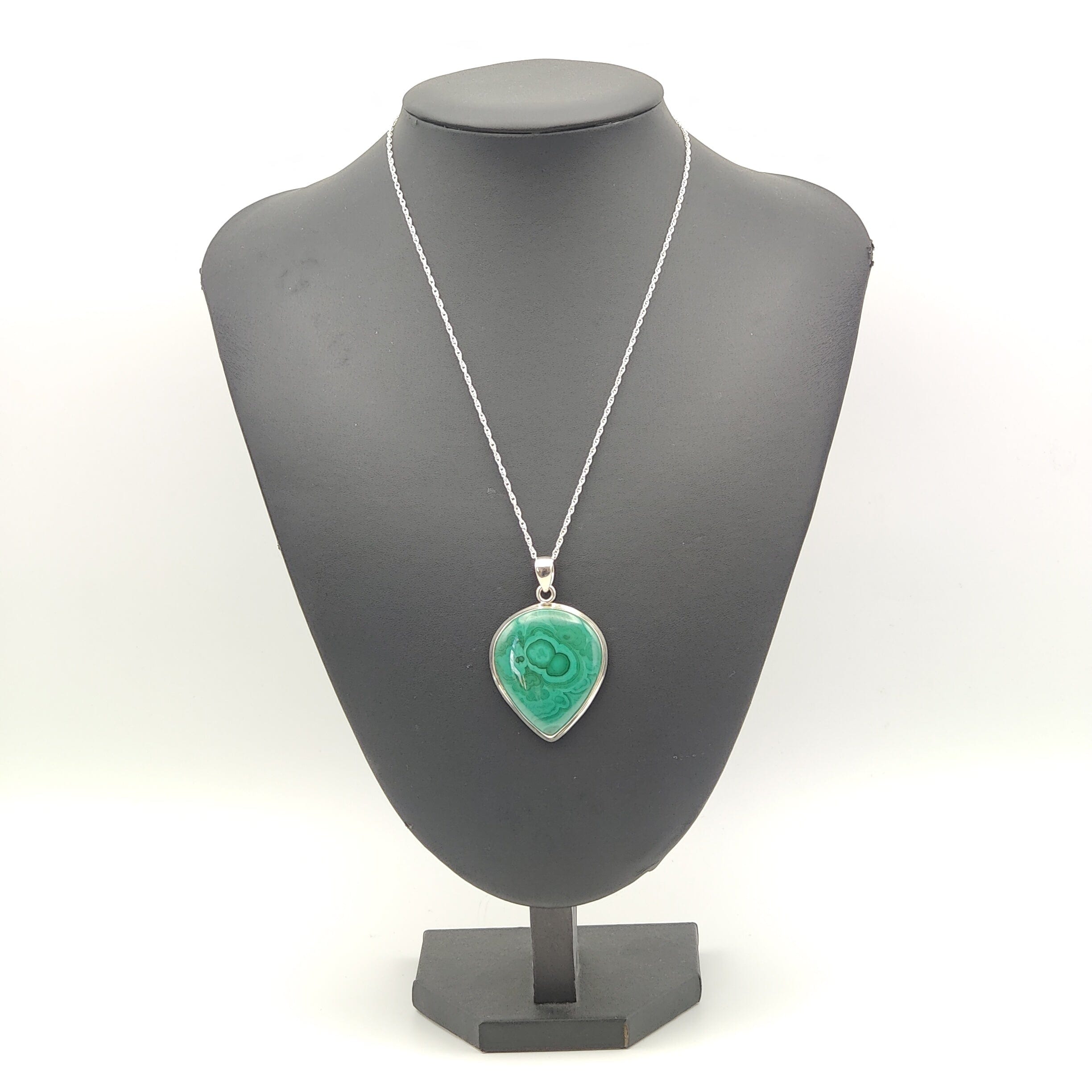 Hepburn and Hughes Malachite Pendant | Wide teardrop | Sterling Silver