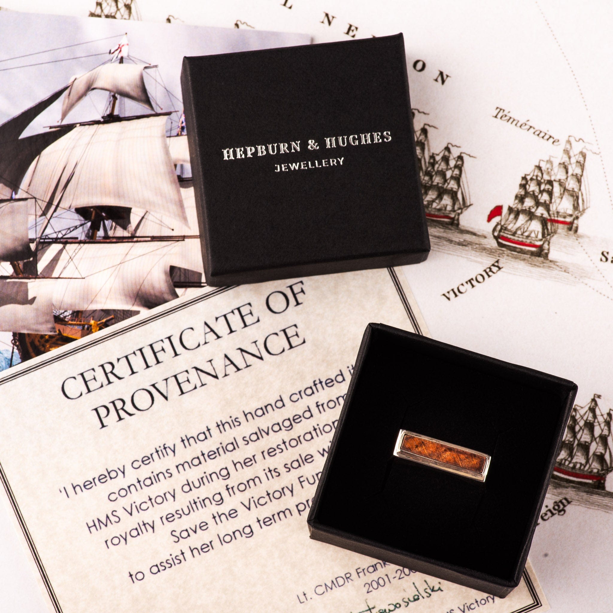Hepburn and Hughes Men's Nautical Ring | Made with Oak from HMS Victory | Sterling Silver