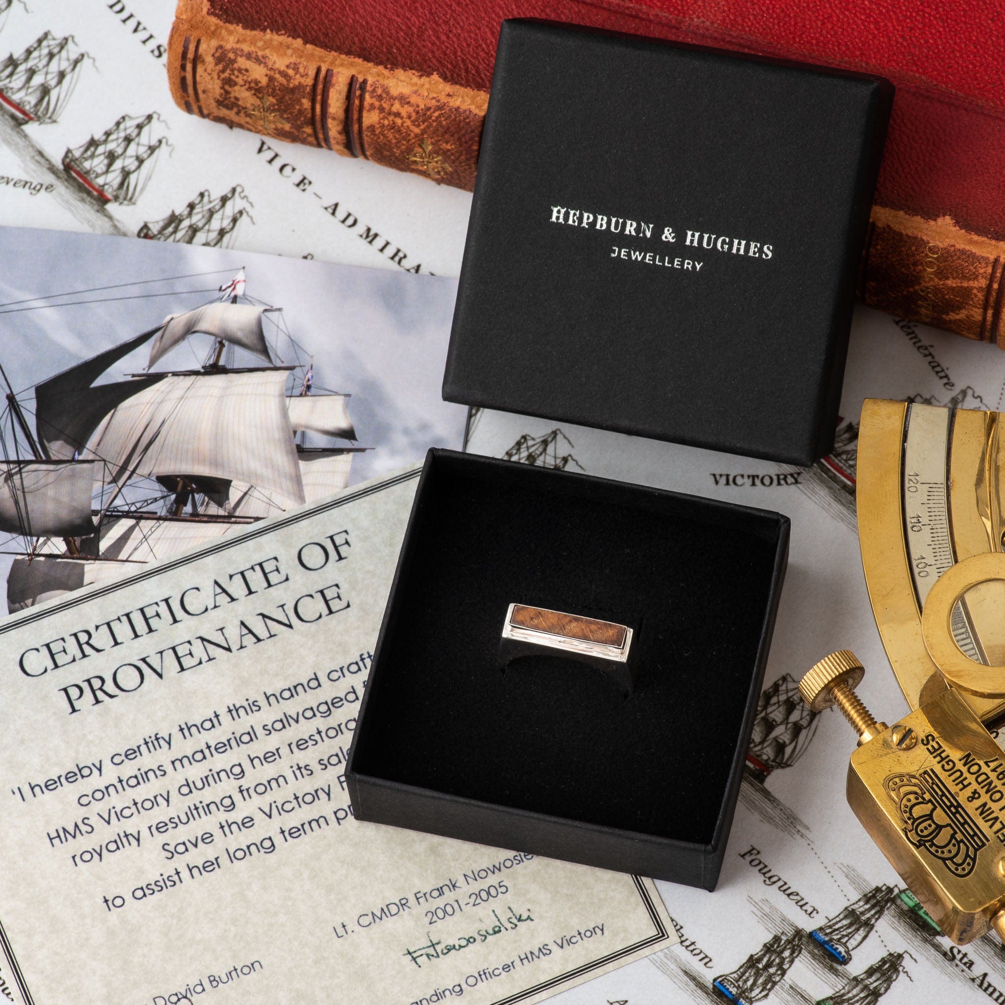 Hepburn and Hughes Men's Nautical Ring | Made with Oak from HMS Victory | Sterling Silver