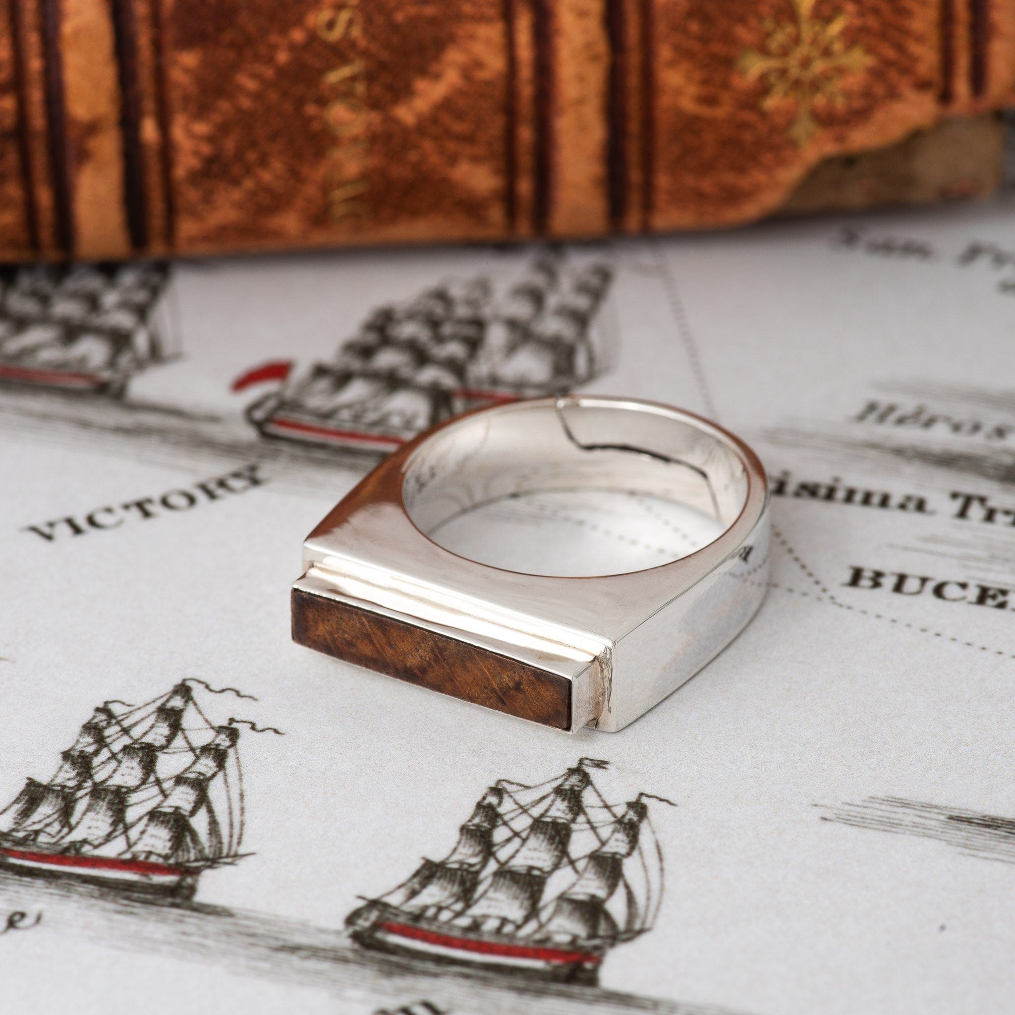 Hepburn and Hughes Men's Nautical Ring | Made with Oak from HMS Victory | Sterling Silver