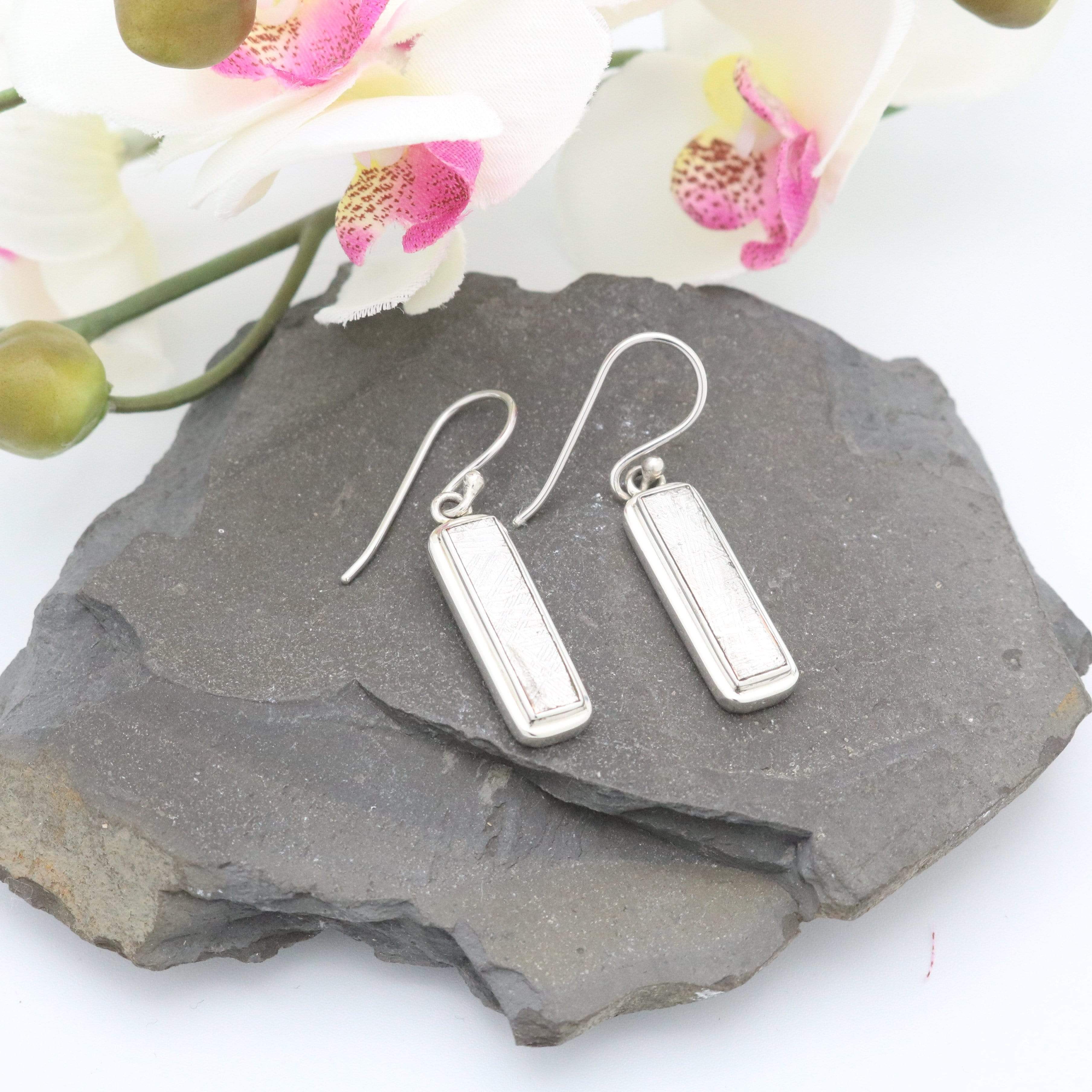 Hepburn and Hughes Meteorite Earrings, Long Rectangular drop in Sterling Silver