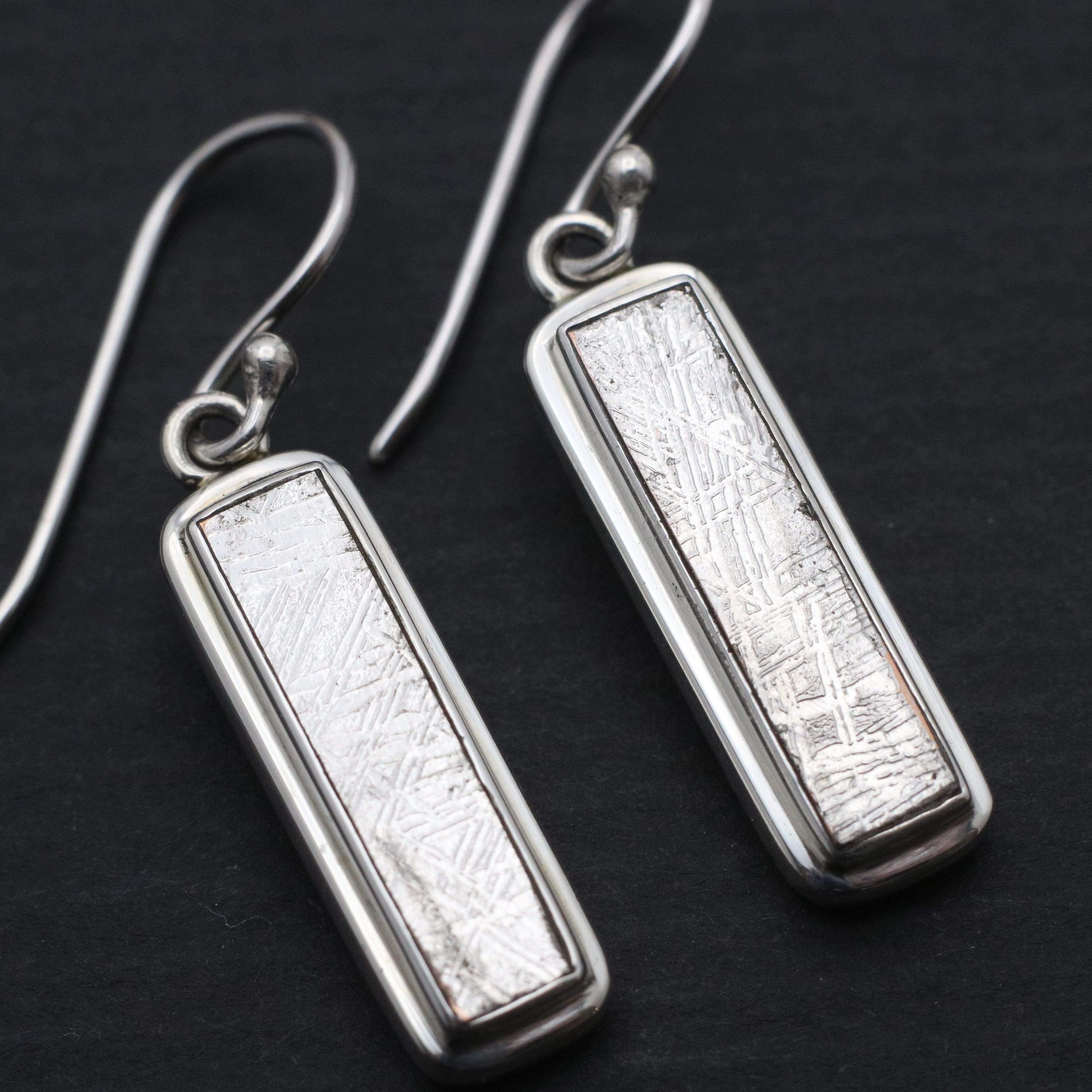 Hepburn and Hughes Meteorite Earrings, Long Rectangular drop in Sterling Silver