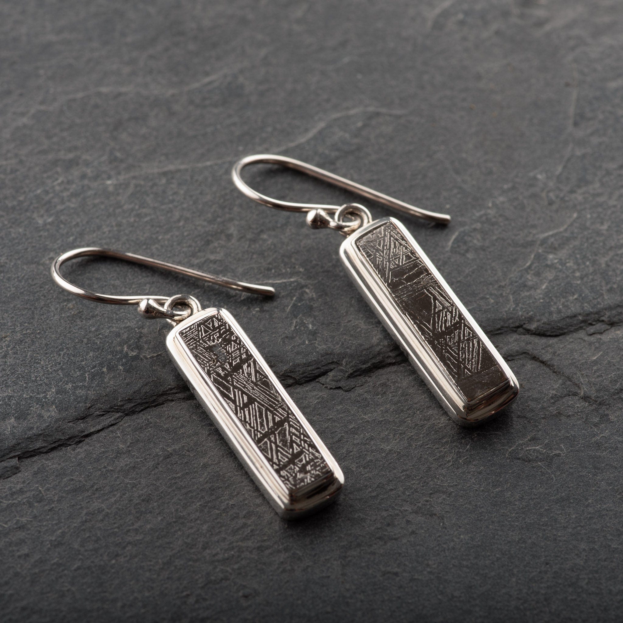 Hepburn and Hughes Meteorite Earrings, Long Rectangular drop in Sterling Silver