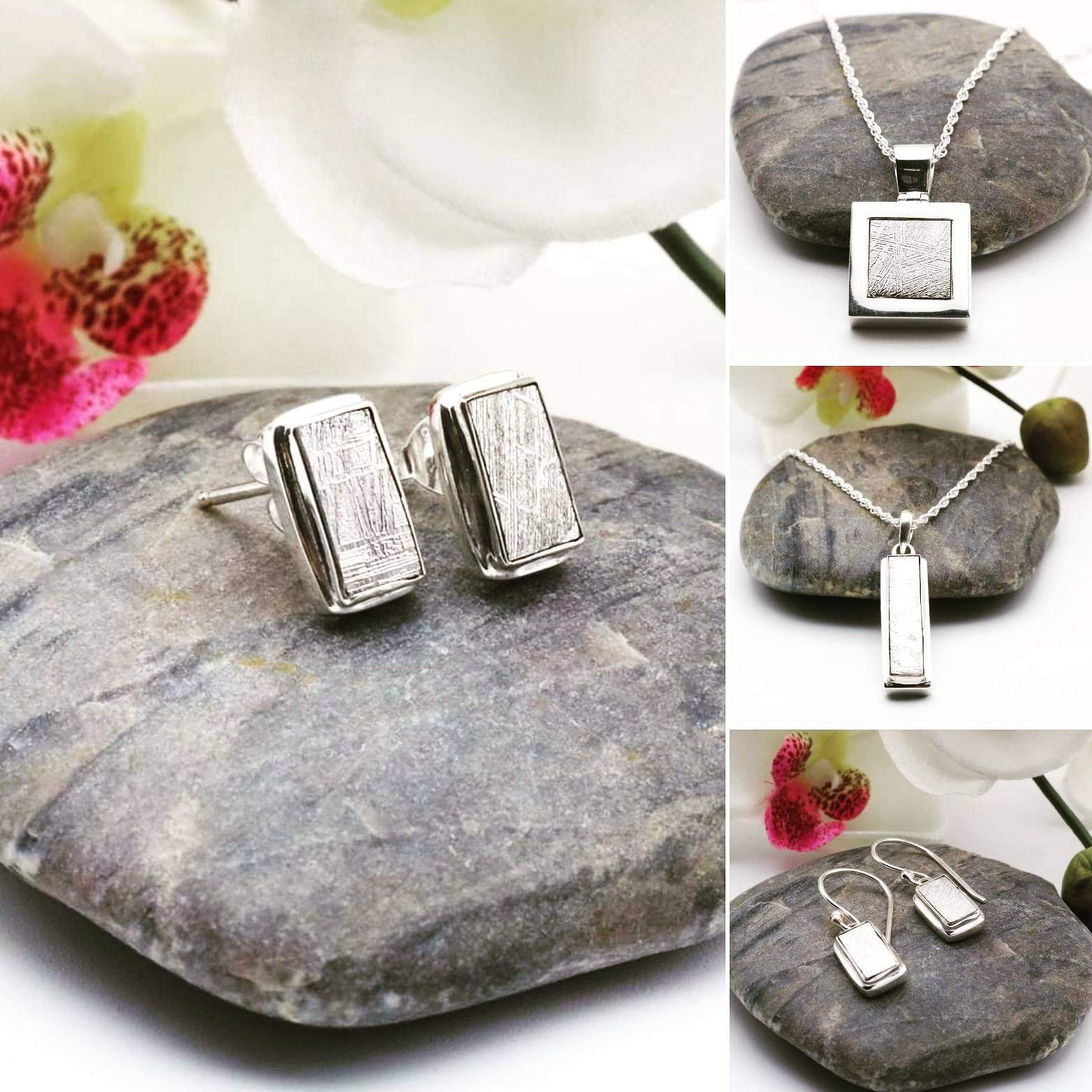 Hepburn and Hughes Meteorite Pendant, Rectangular in Sterling Silver