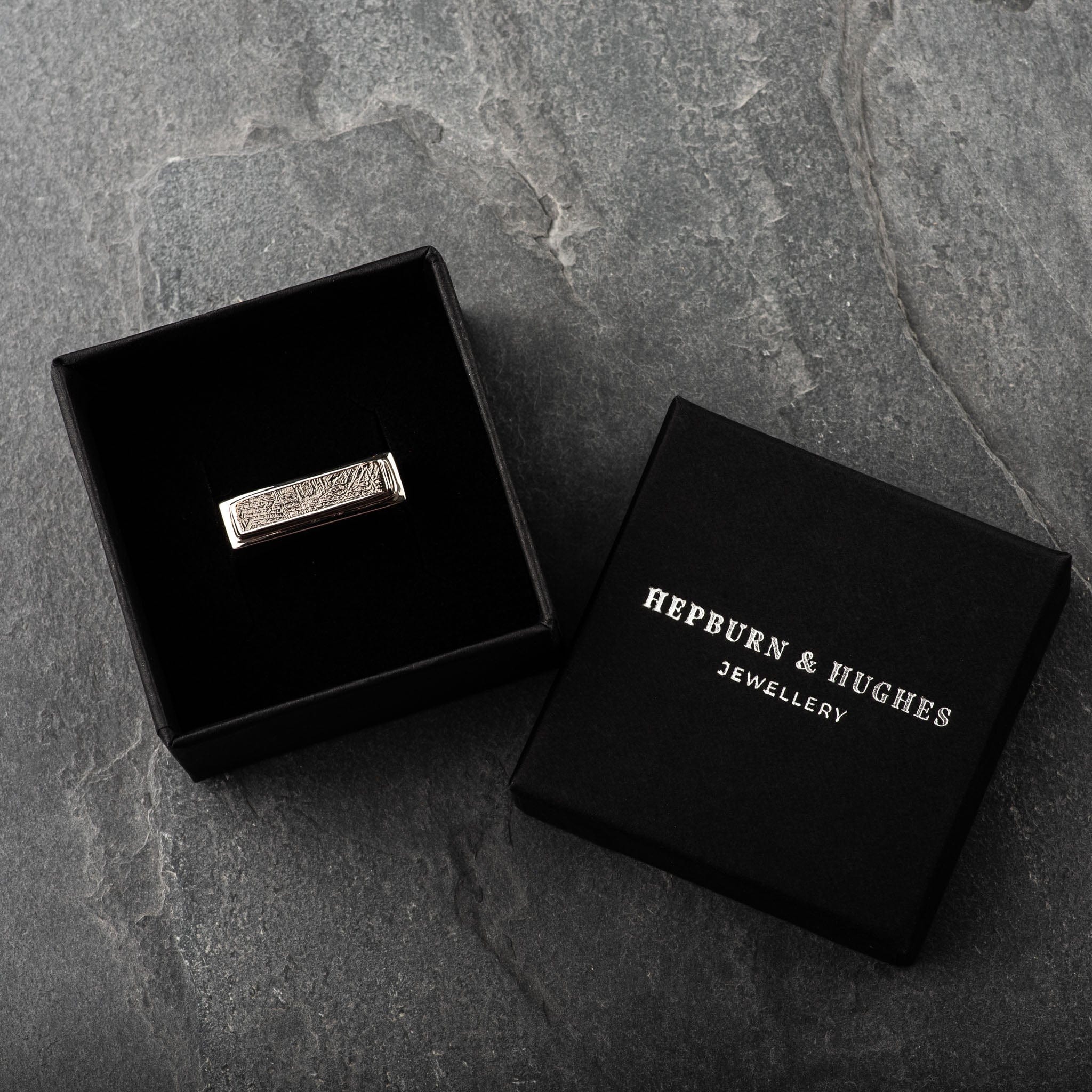 Hepburn and Hughes Meteorite Ring for ladies and men, in Sterling Silver