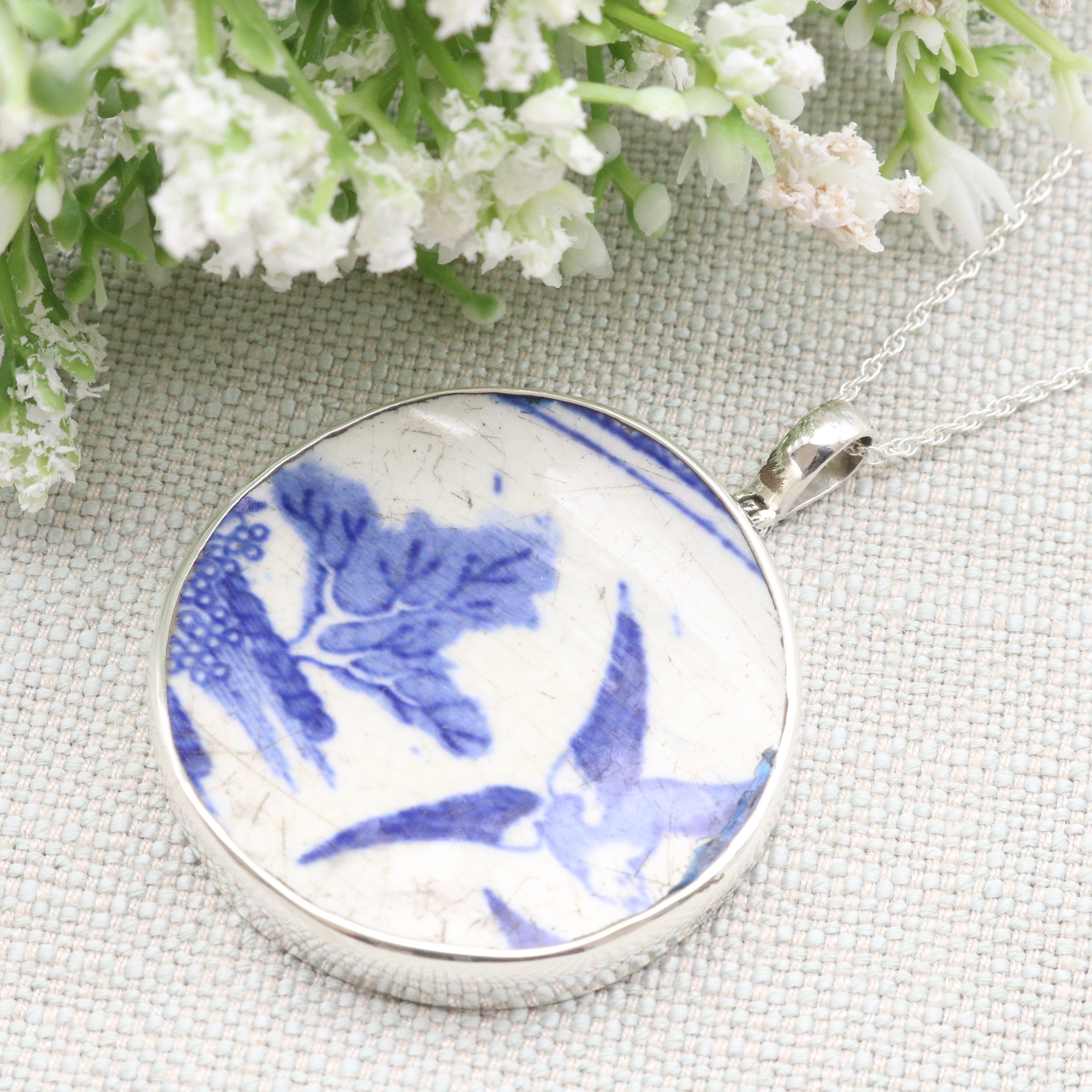 Hepburn and Hughes Minton Pottery Circular Pendant in Sterling Silver