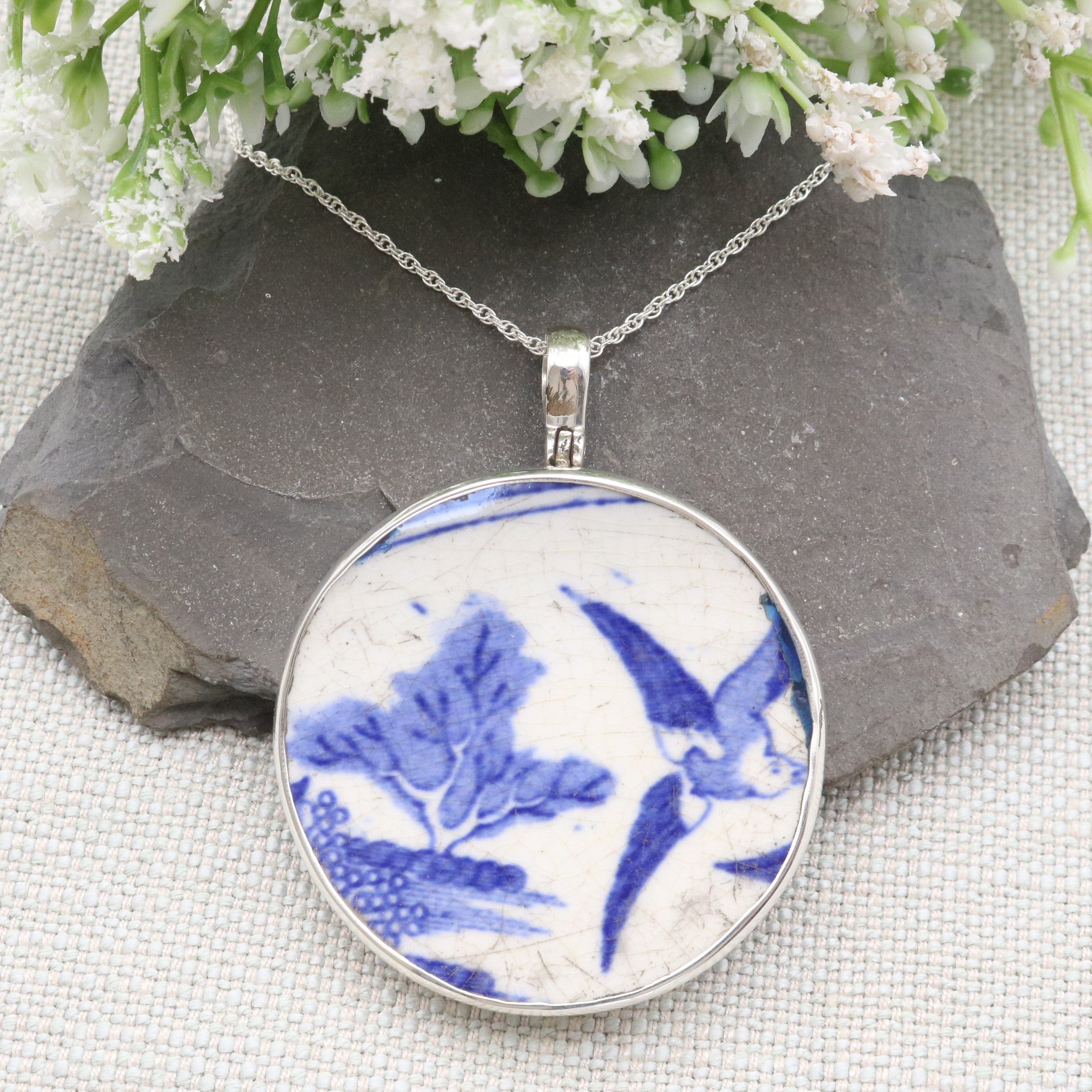 Hepburn and Hughes Minton Pottery Circular Pendant in Sterling Silver
