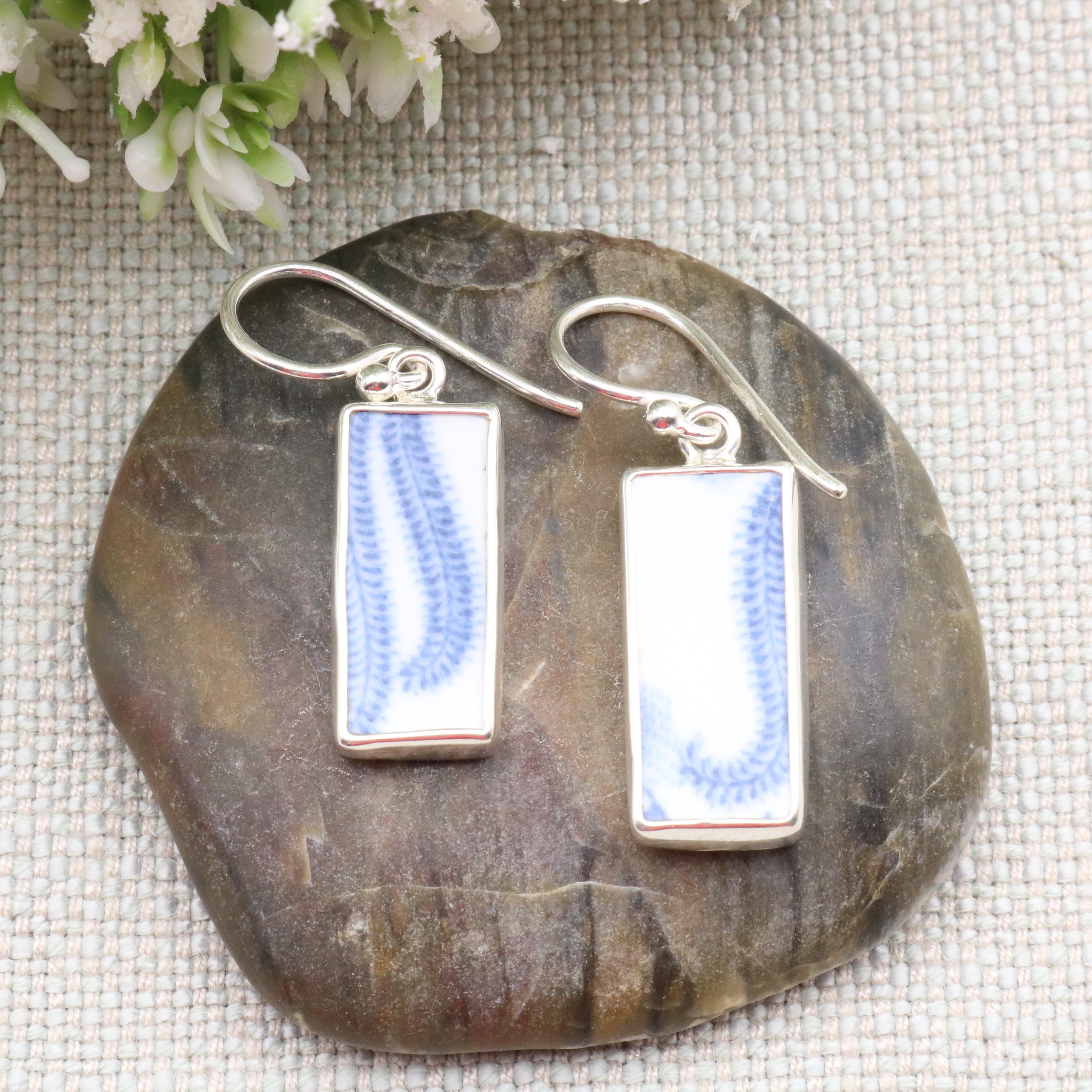 Hepburn and Hughes Minton Pottery Rectangular Earrings in Sterling Silver