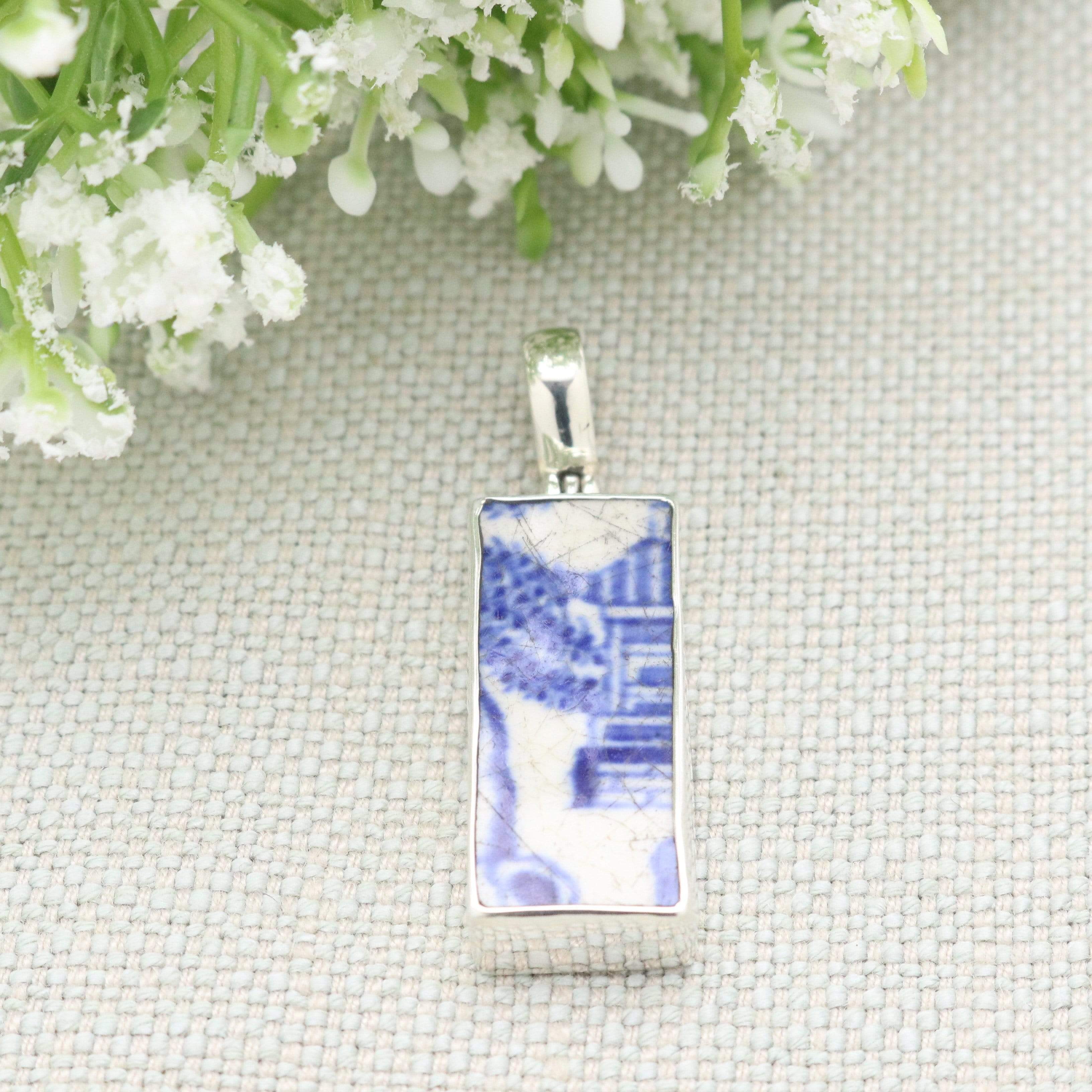 Hepburn and Hughes Minton Pottery Rectangular Pendant in Sterling Silver