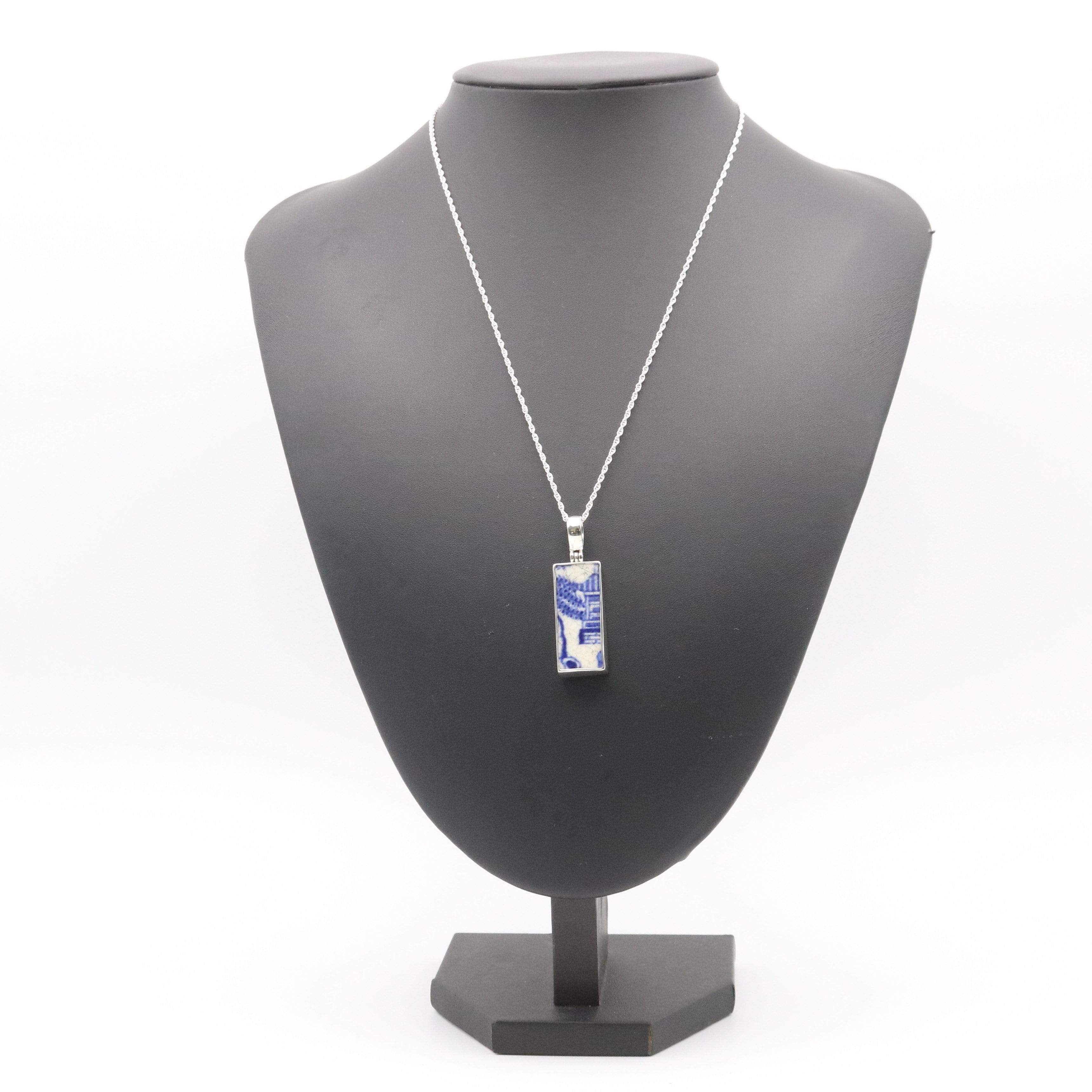 Hepburn and Hughes Minton Pottery Rectangular Pendant in Sterling Silver