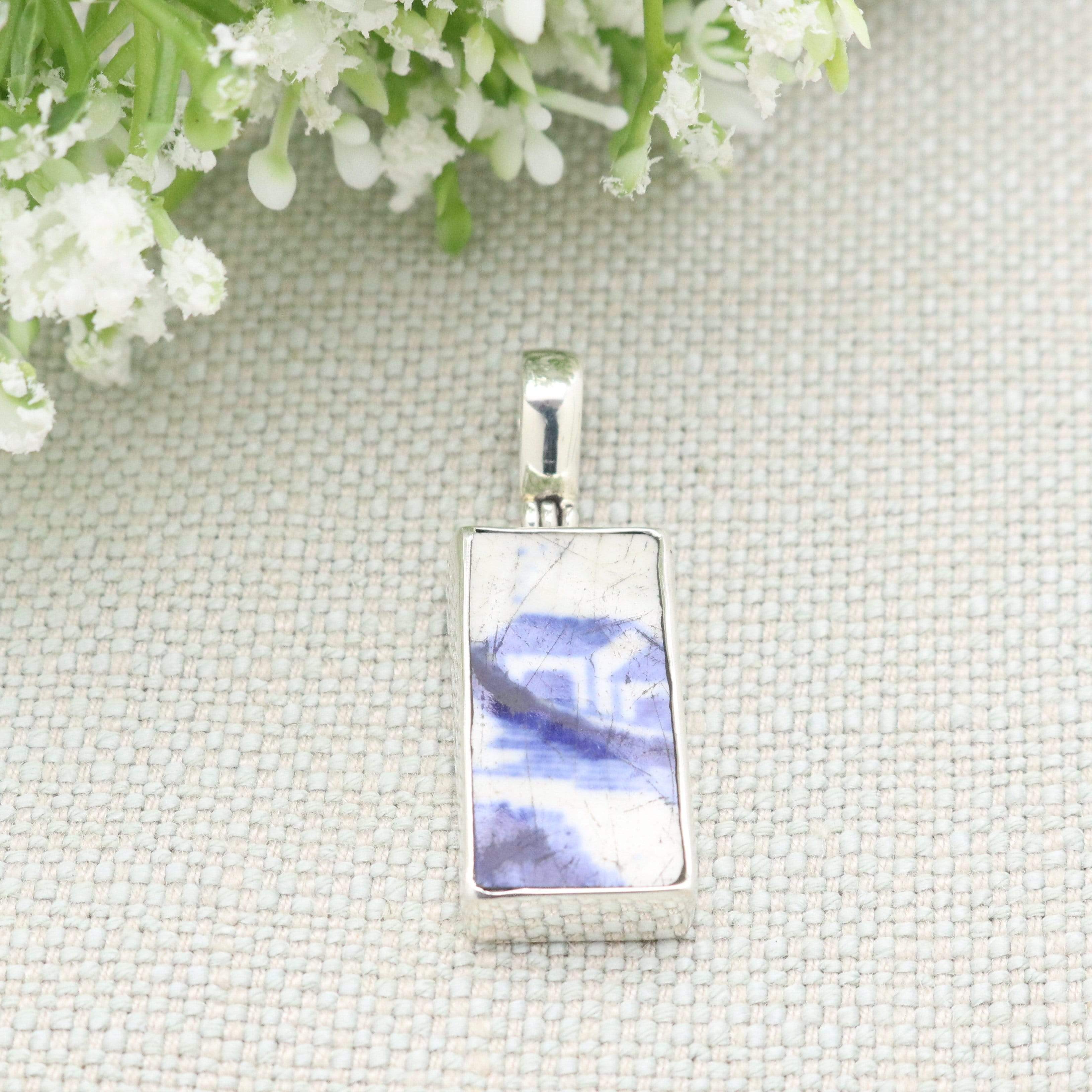 Hepburn and Hughes Minton Pottery Rectangular Pendant in Sterling Silver