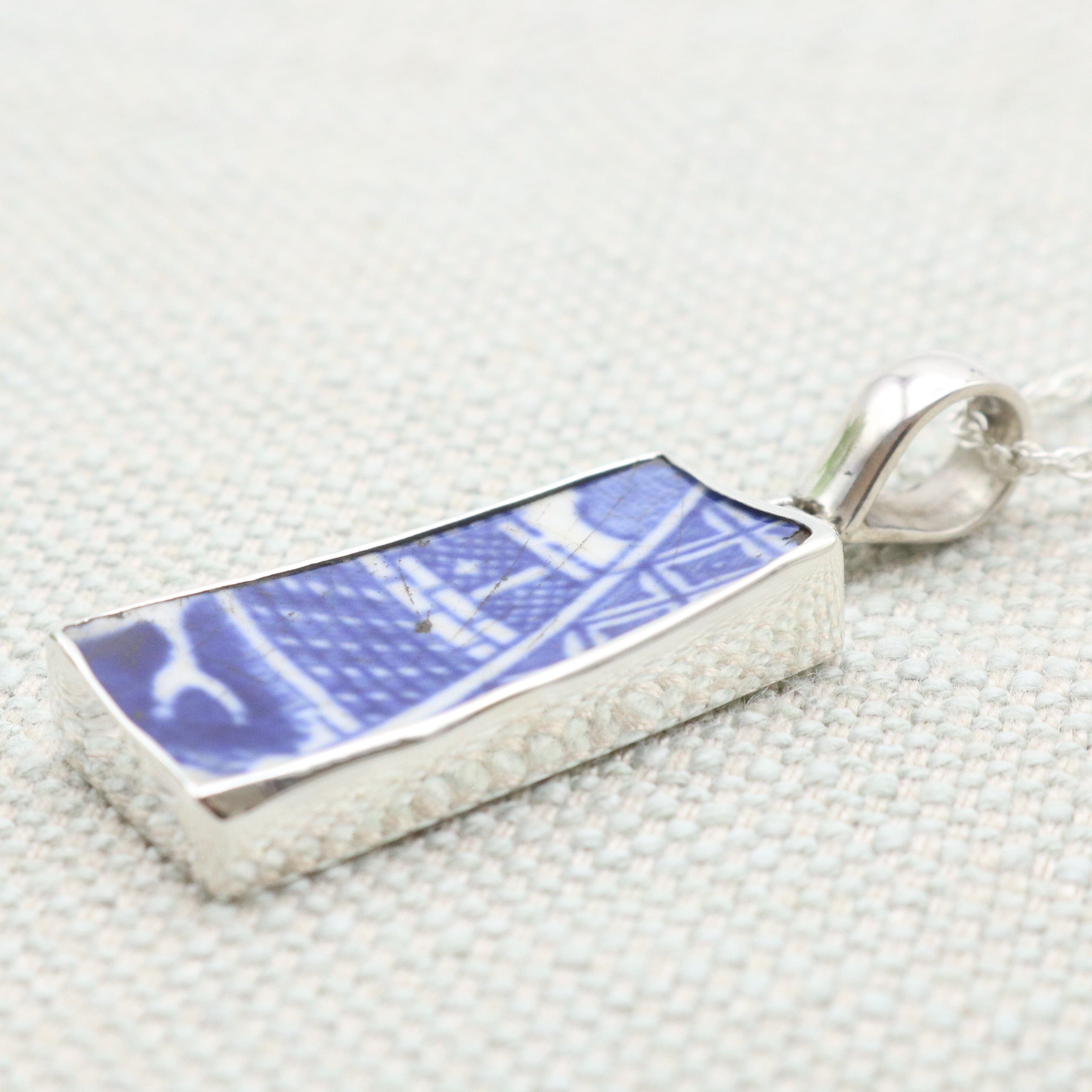 Hepburn and Hughes Minton Pottery Rectangular Pendant in Sterling Silver