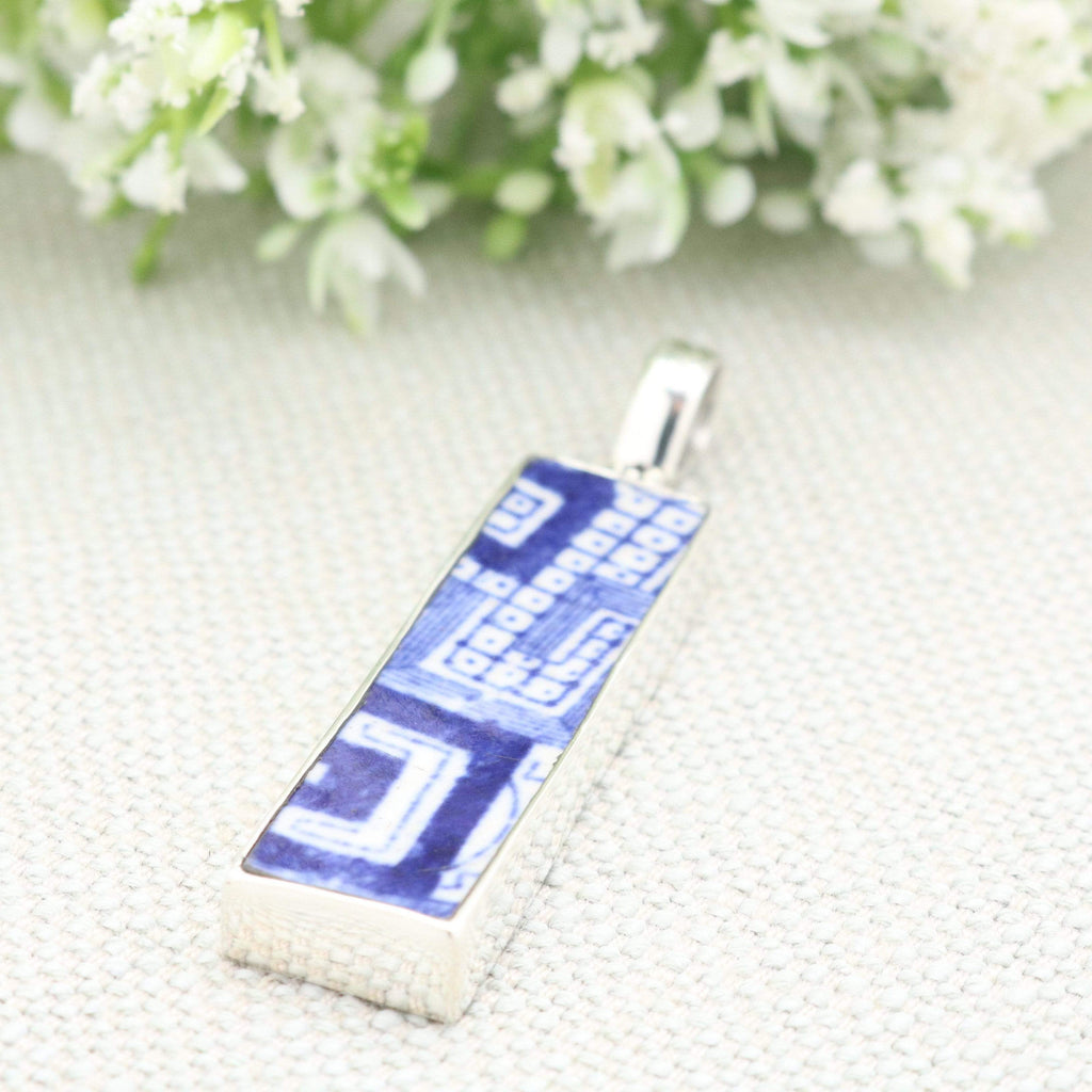 Hepburn and Hughes Minton Pottery Rectangular Pendant in Sterling Silver