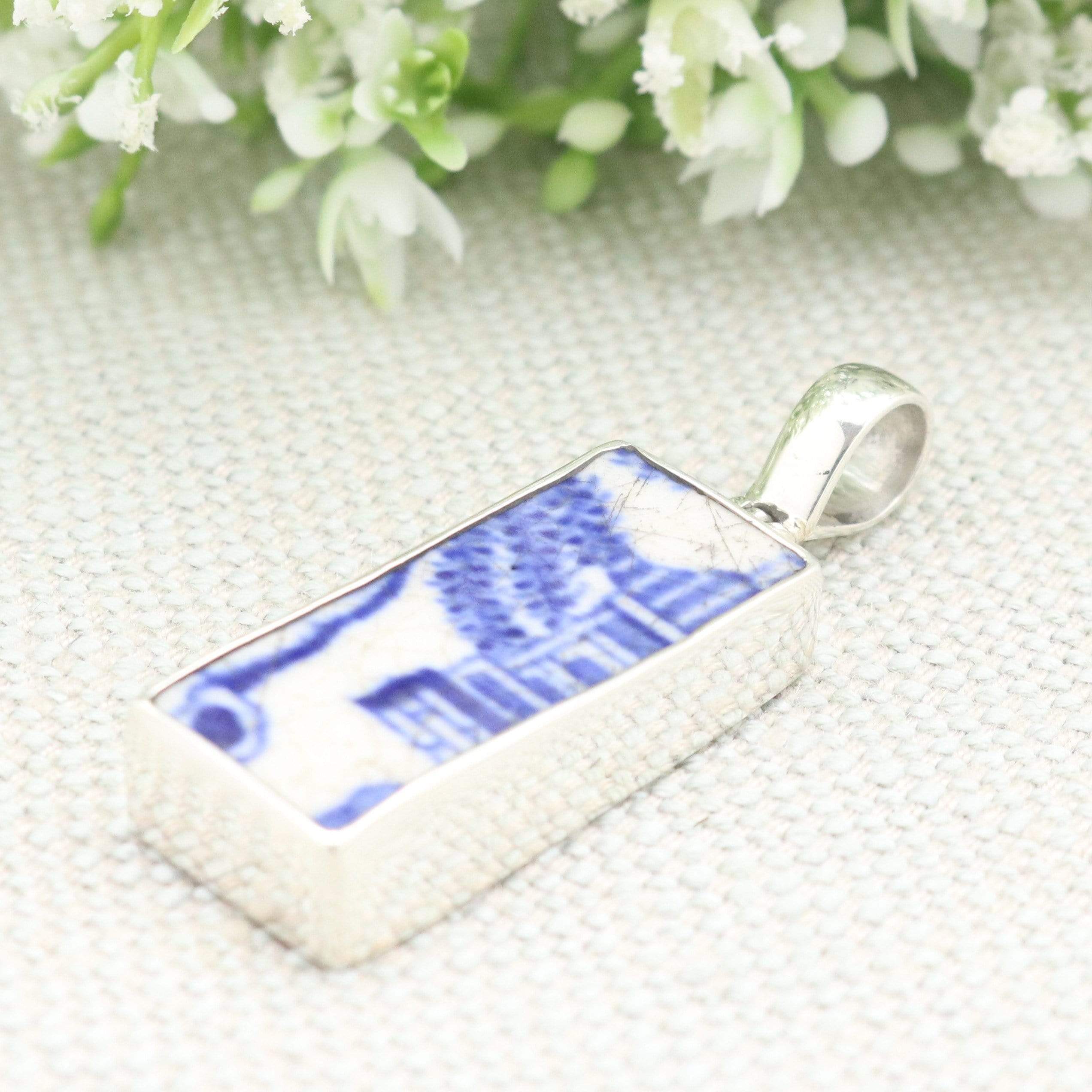 Hepburn and Hughes Minton Pottery Rectangular Pendant in Sterling Silver