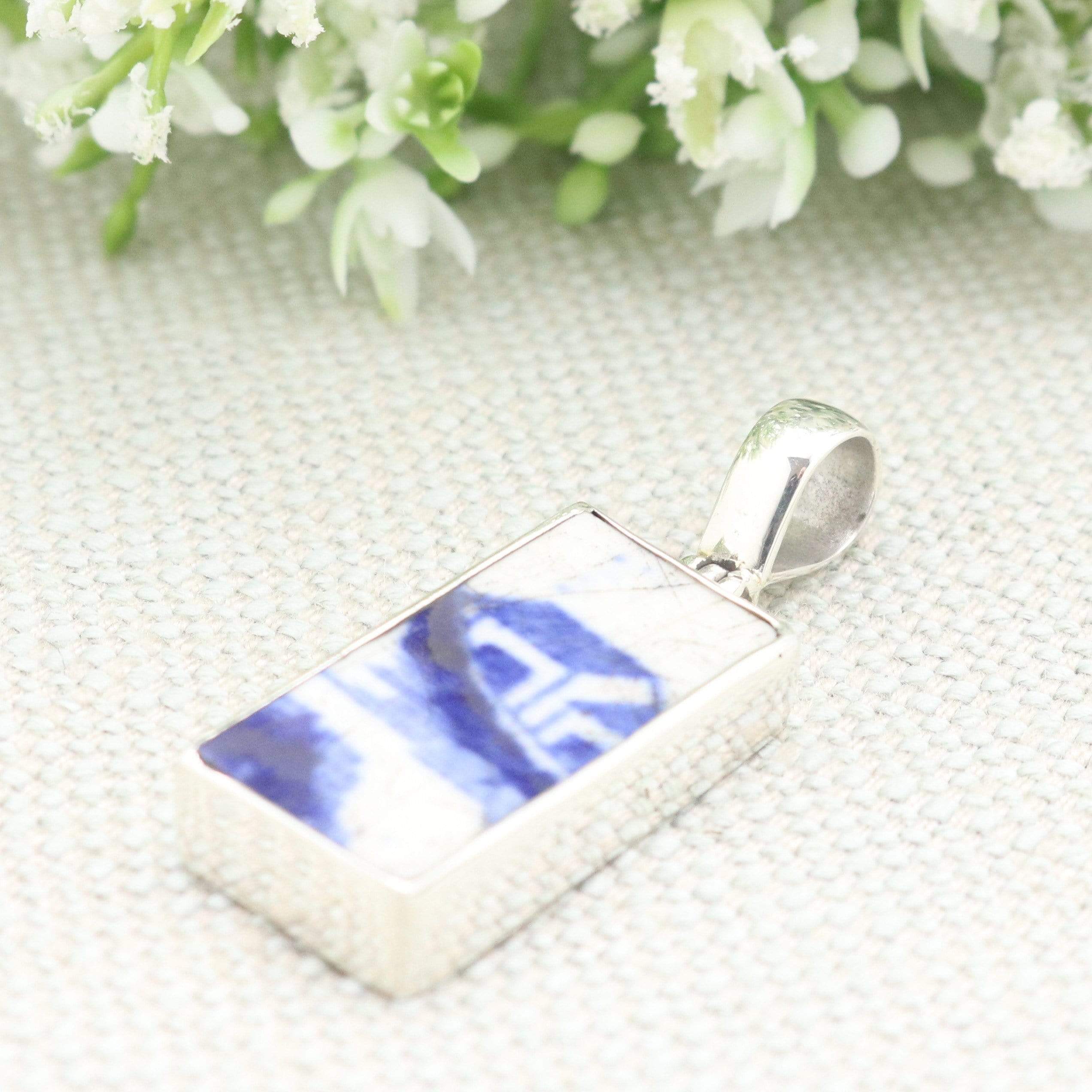 Hepburn and Hughes Minton Pottery Rectangular Pendant in Sterling Silver