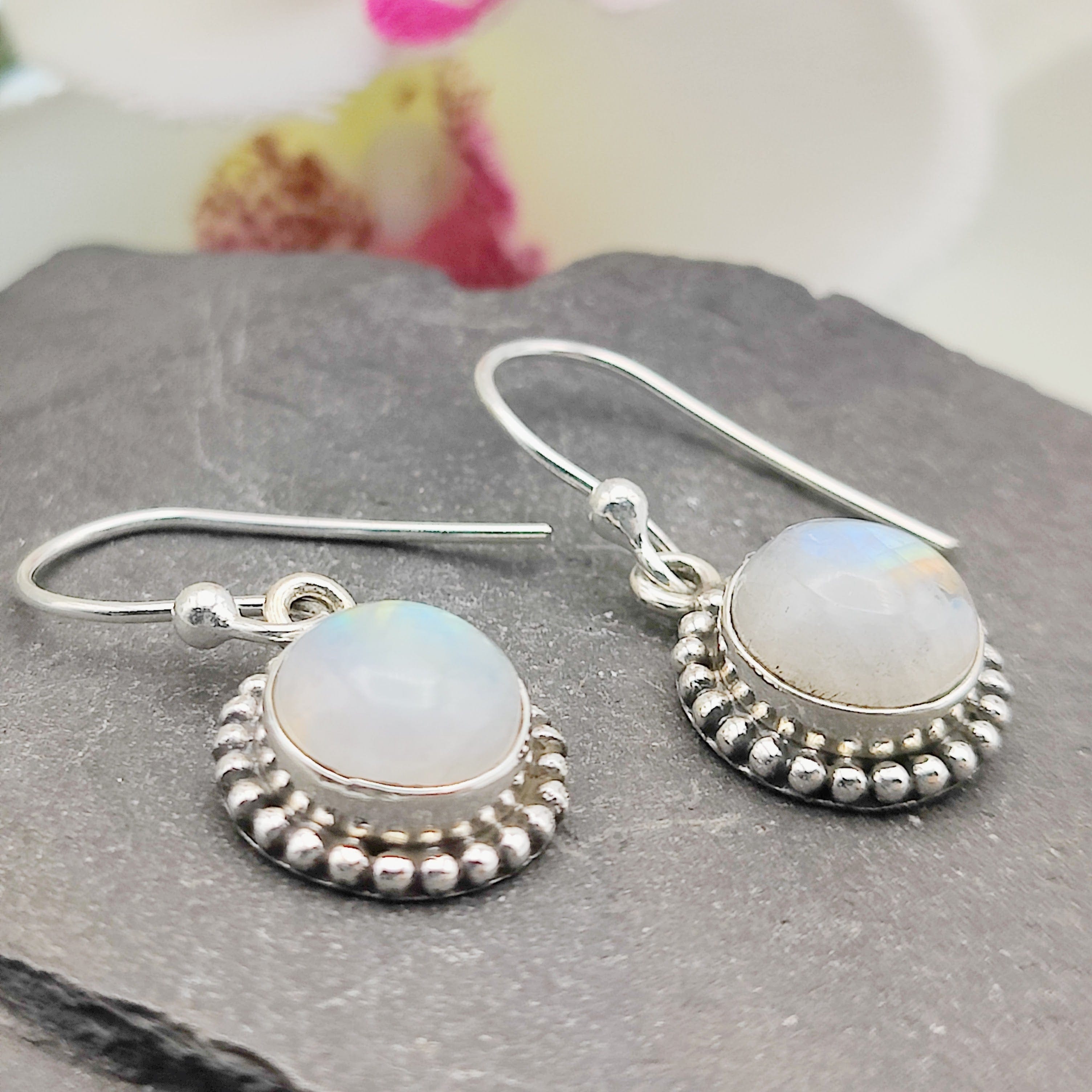 Hepburn and Hughes Moonstone Earrings | Ornate Circle | Sterling Silver