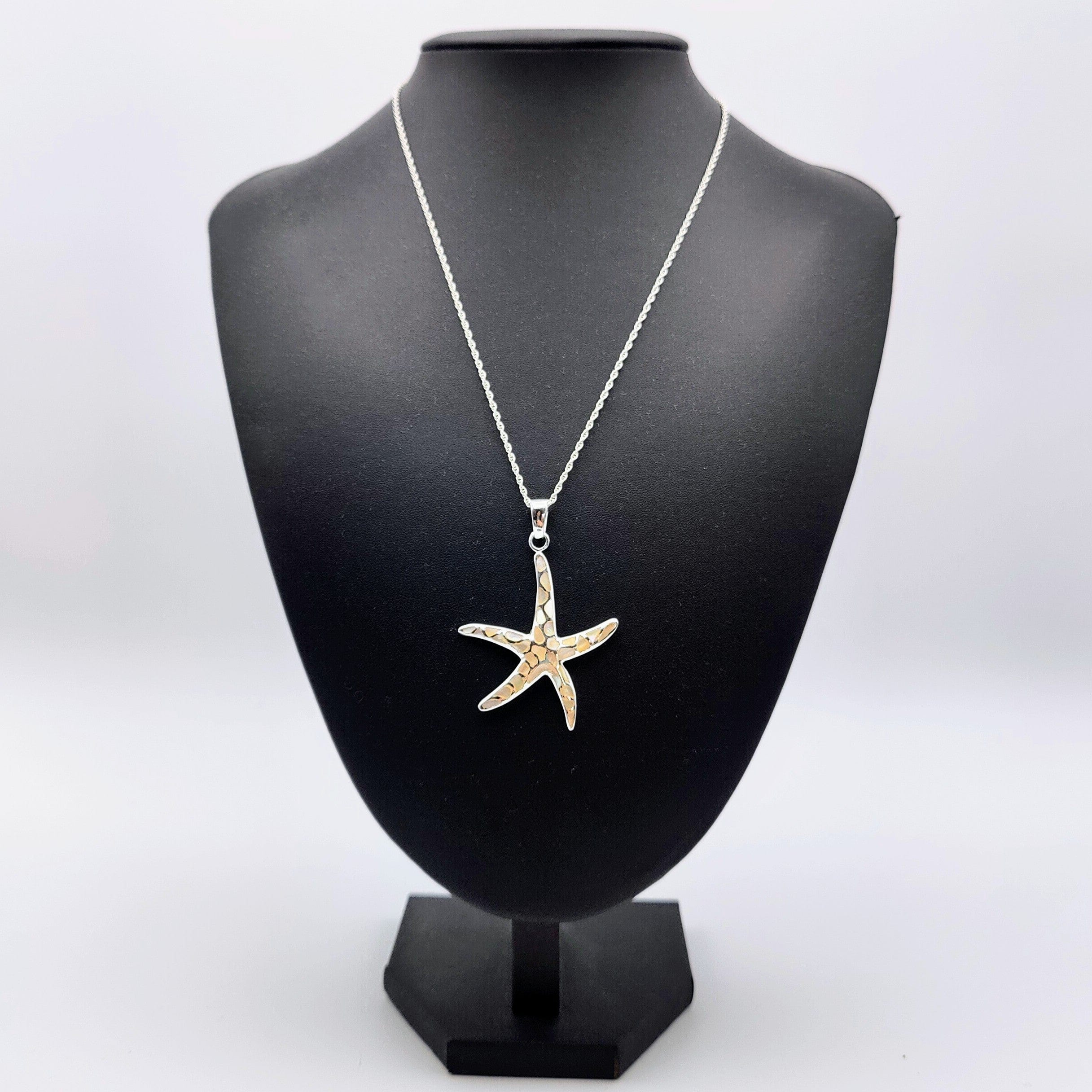 Hepburn and Hughes Mother of Pearl Large Starfish Pendant | White Mosaic | Sterling Silver