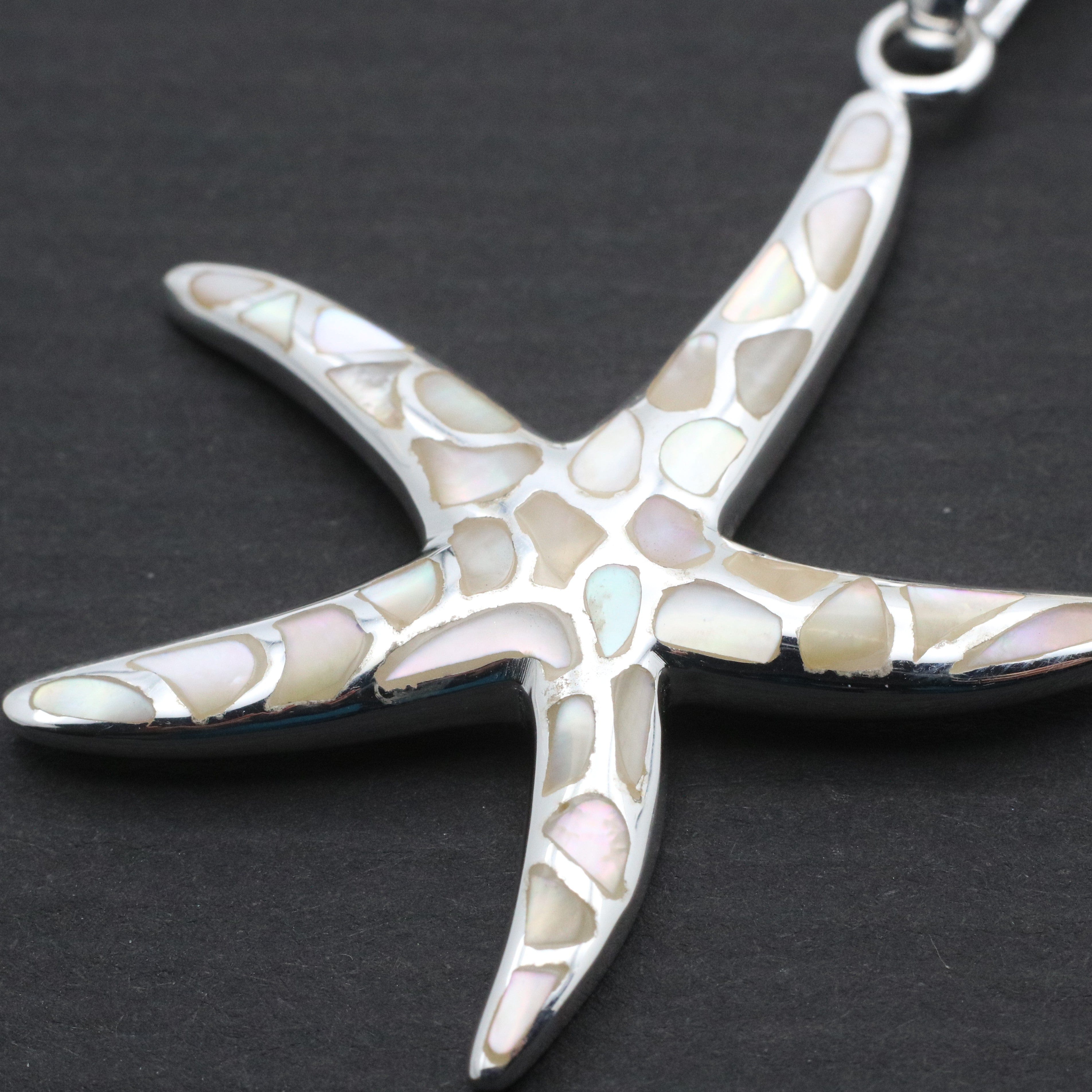 Hepburn and Hughes Mother of Pearl Large Starfish Pendant | White Mosaic | Sterling Silver