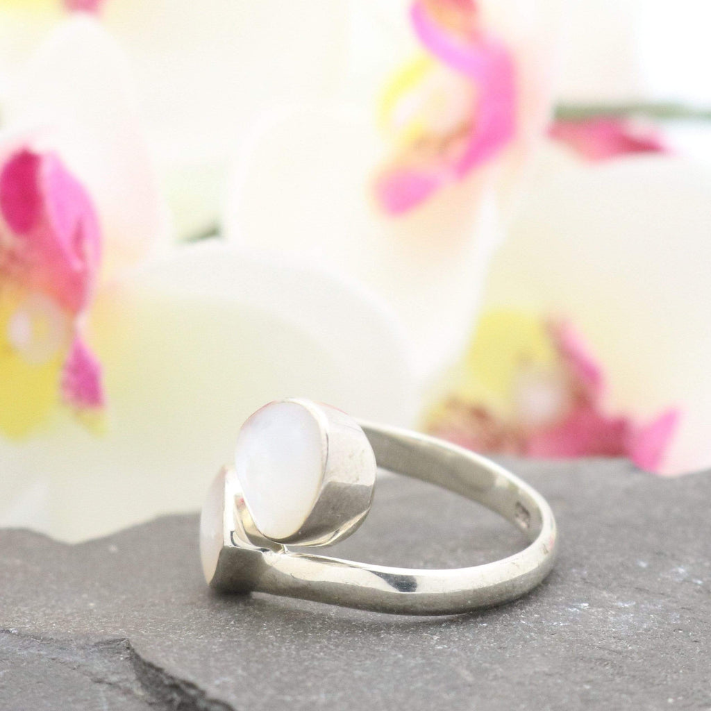 Hepburn and Hughes Mother of Pearl Ring | Adjustable band | Double teardrop | Sterling Silver