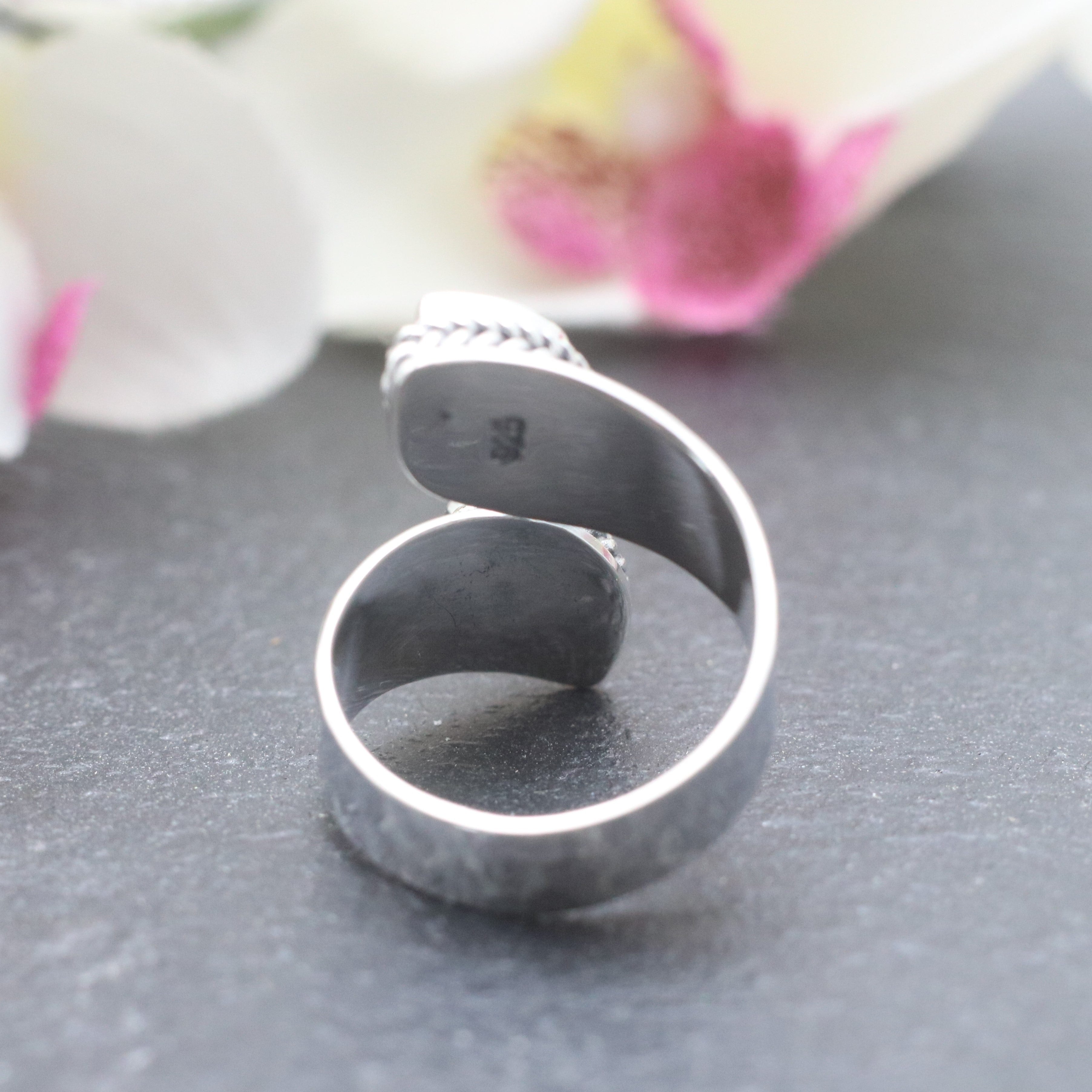Hepburn and Hughes Mother of Pearl Ring | Adjustable band | Double teardrop | Sterling Silver