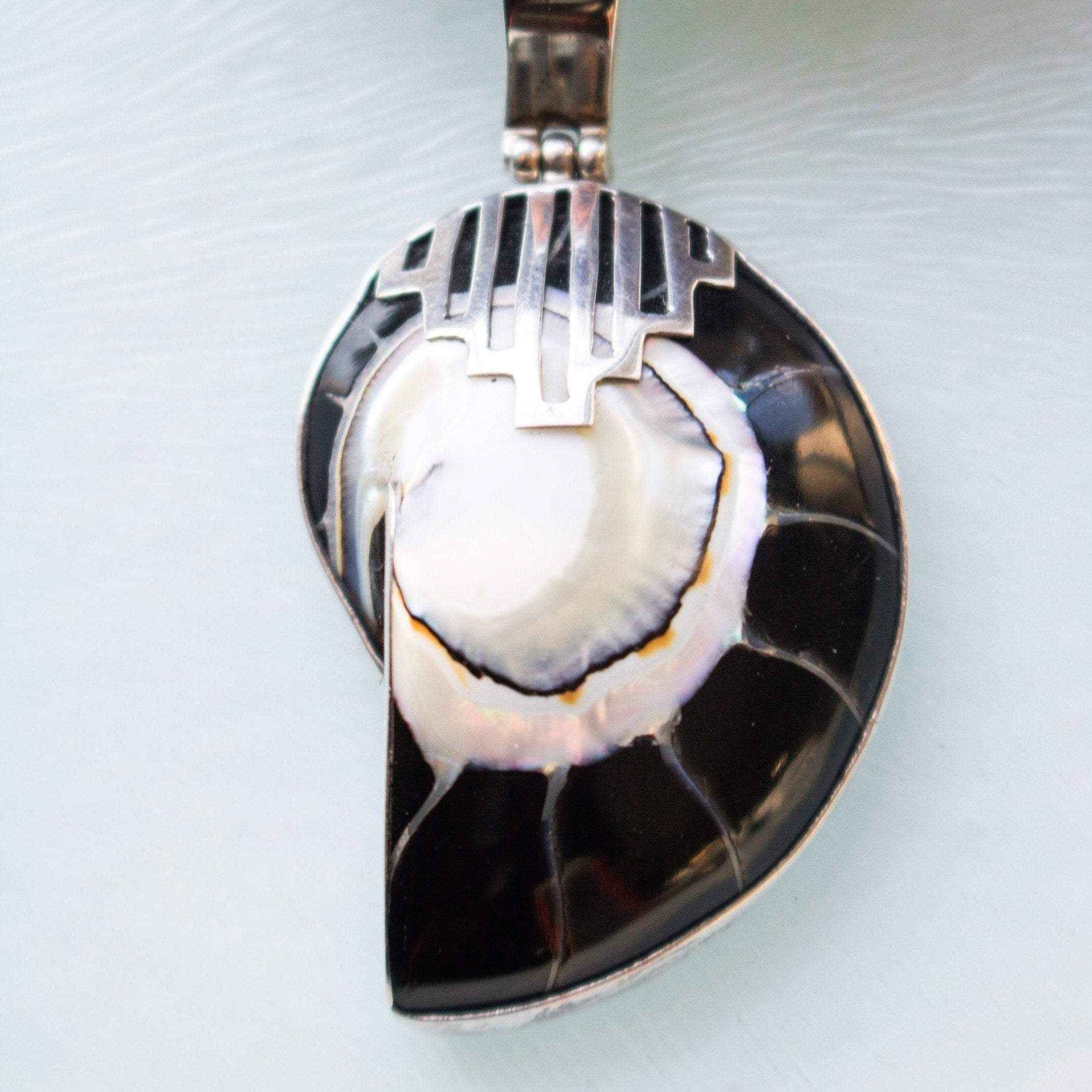 Hepburn and Hughes Nautilus Shell Pendant, small black Art Deco in Sterling Silver
