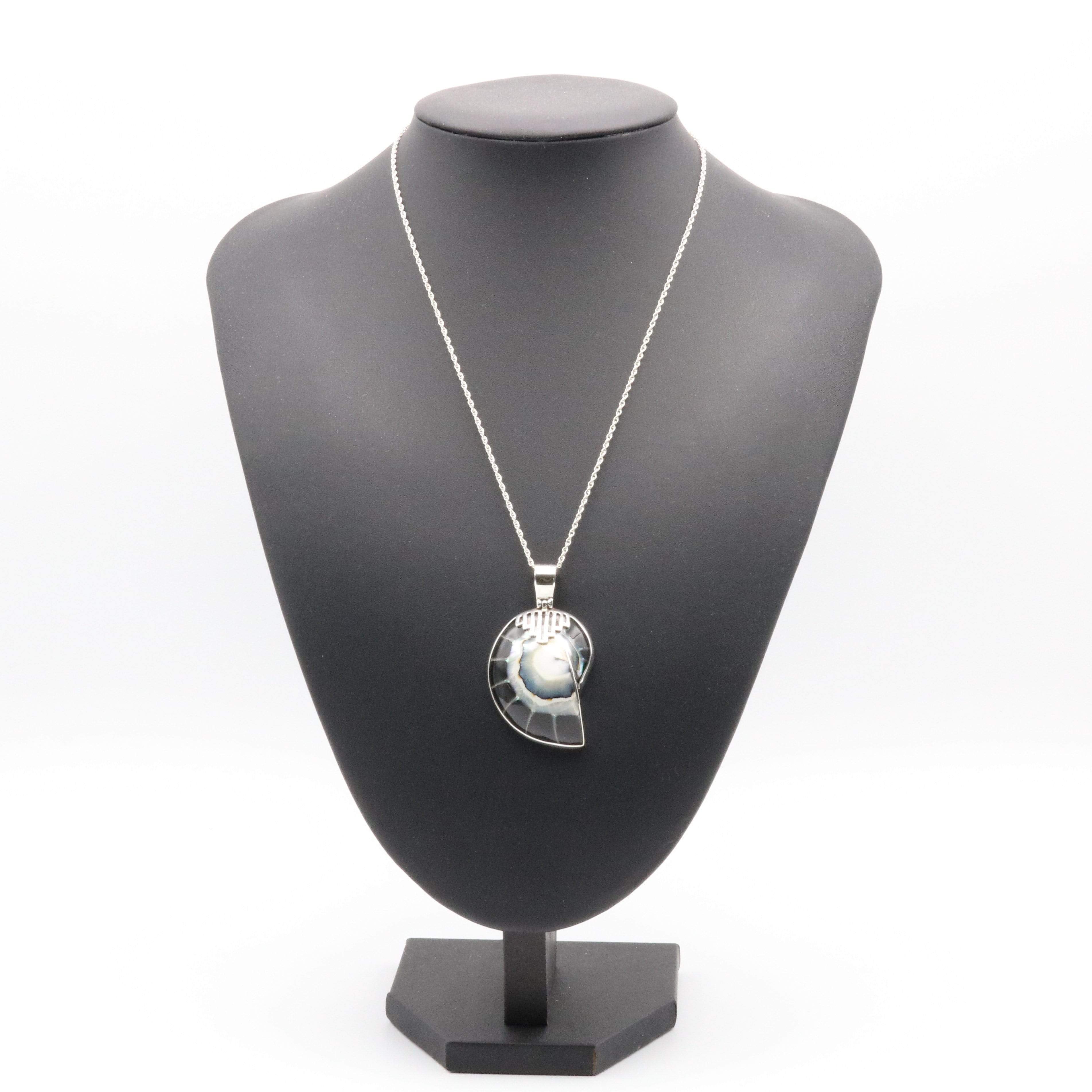 Hepburn and Hughes Nautilus Shell Pendant, small black Art Deco in Sterling Silver