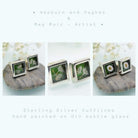 Hepburn and Hughes Painted flowers on upcycled Gin Bottle Cufflinks in Sterling Silver