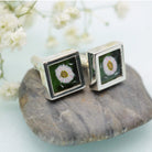 Hepburn and Hughes Painted flowers on upcycled Gin Bottle Cufflinks in Sterling Silver