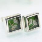 Hepburn and Hughes Painted flowers on upcycled Gin Bottle Cufflinks in Sterling Silver