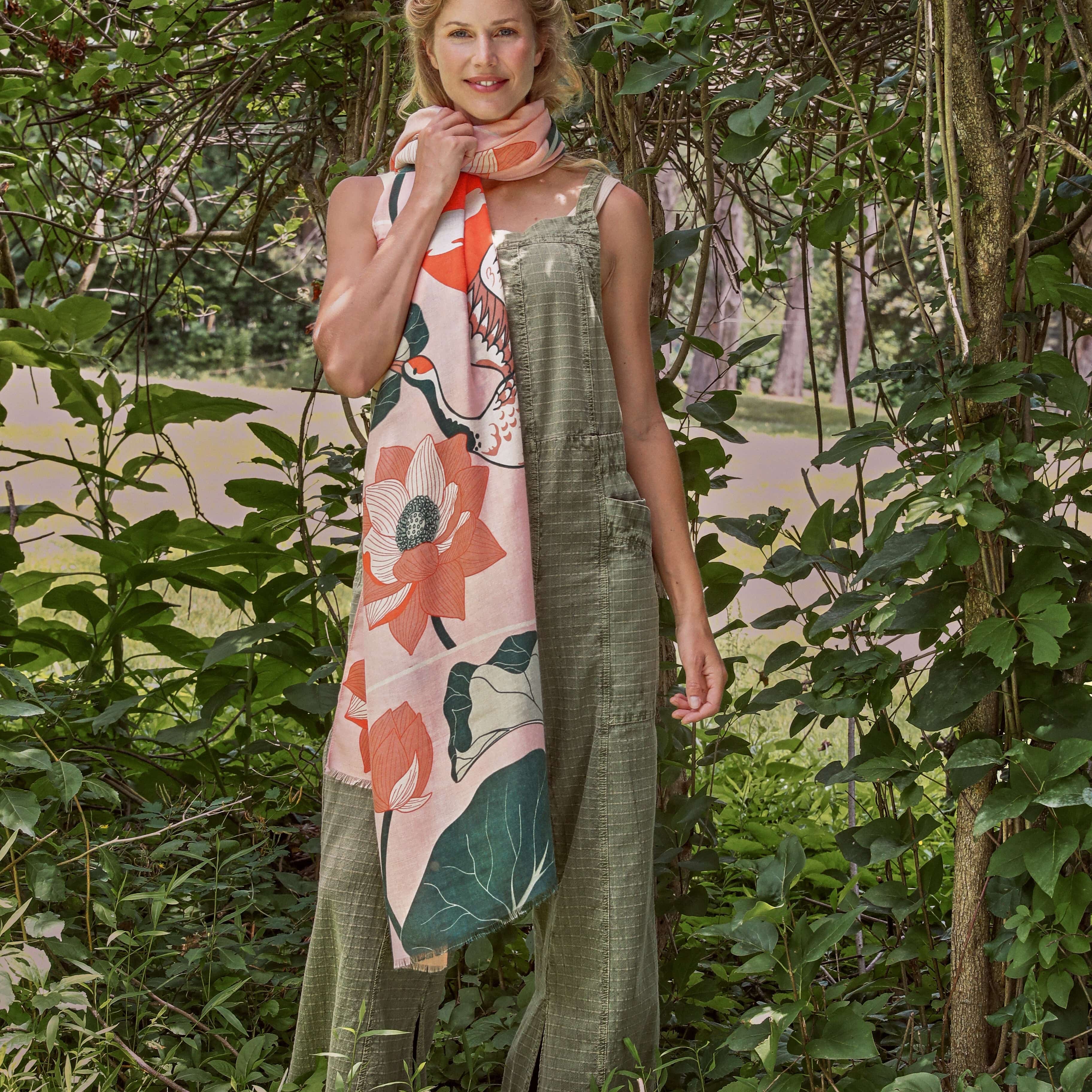 Hepburn & Hughes Powder Scarf | Crane Design Print | Pink