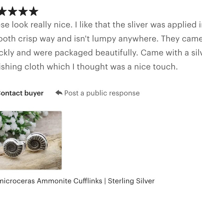 Hepburn and Hughes Promicroceras Ammonite Cufflinks | Sterling Silver